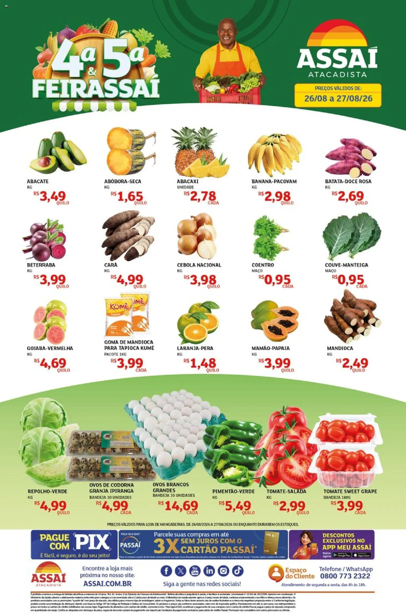 Assaí Atacadista Folheto - válido de 26/08/2026 | Página: 1 | Produtos: Ovos, Bandeja, Telefone, Ovos de codorna