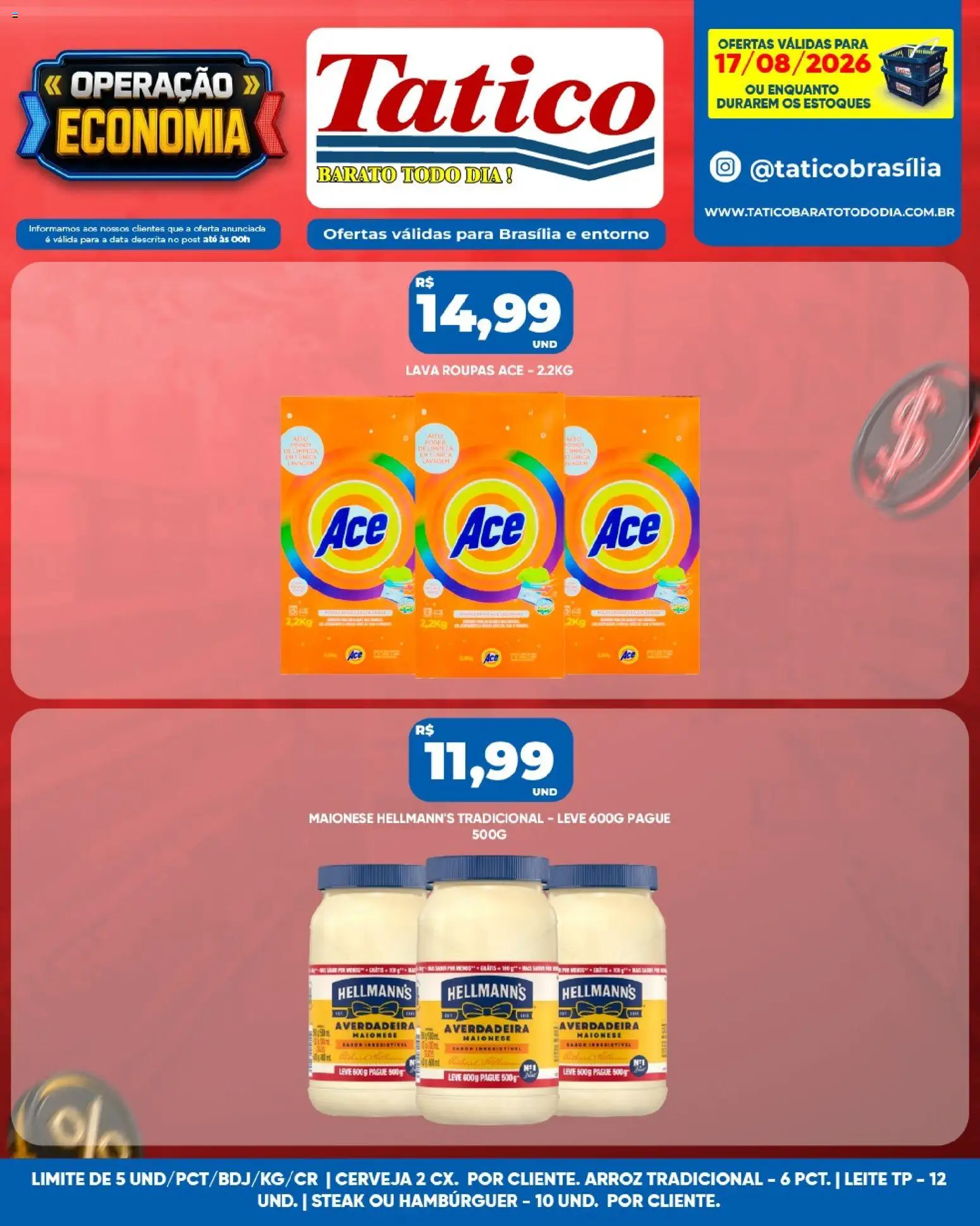 Tatico Folheto - válido de 17/08/2026 | Página: 9 | Produtos: Leite, Cerveja, Roupas, Hambúrguer
