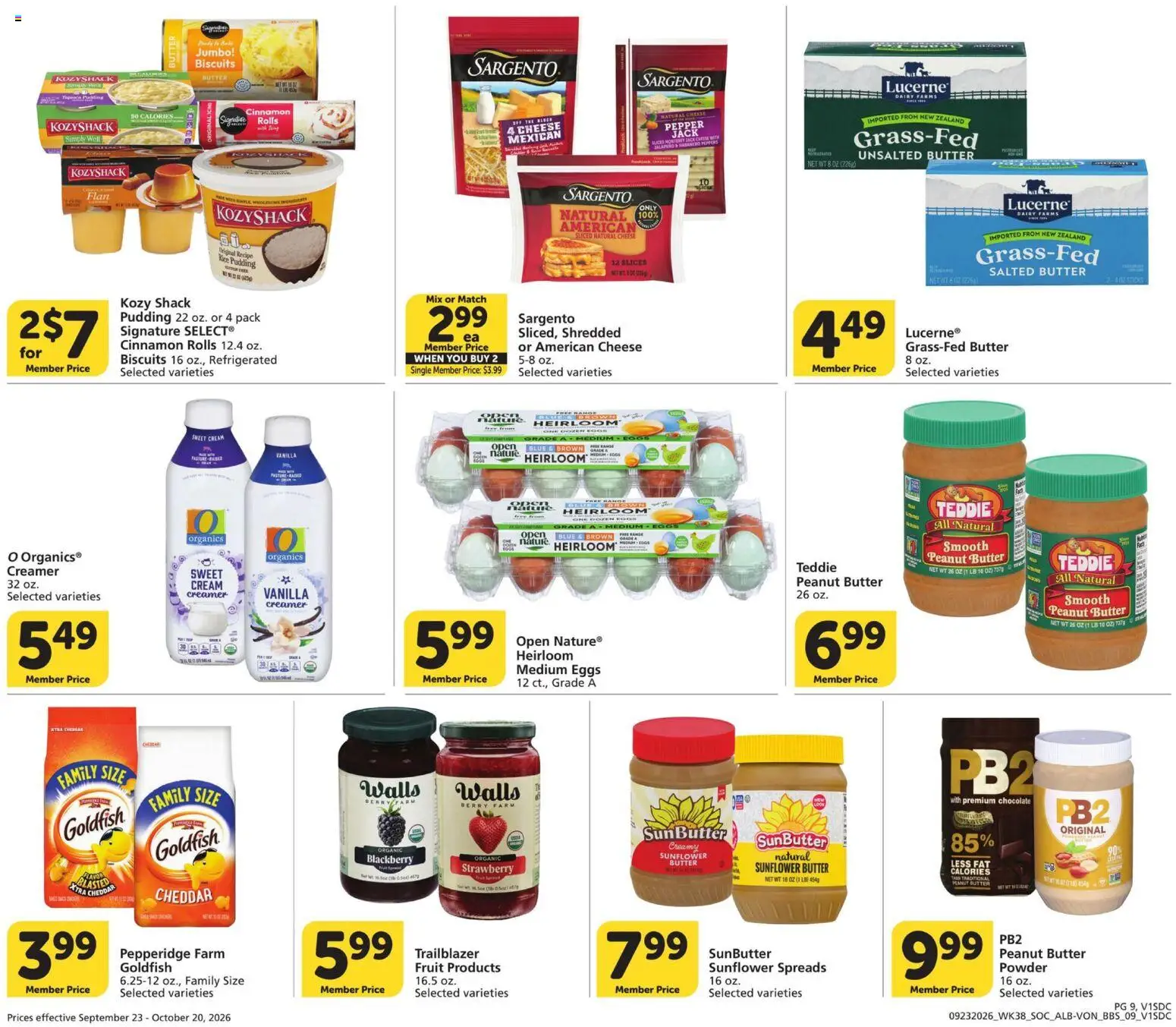 Vons Big Book of Savings - valid from 09/23/2026 | Page: 9 | Products: Medium eggs, Cheese, Rice, Peanut butter