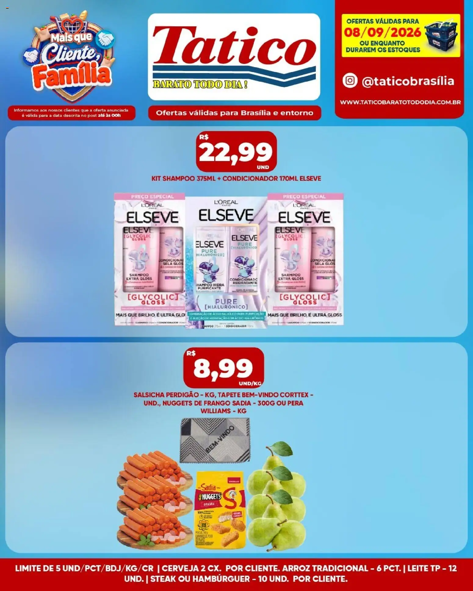 Tatico Folheto - válido de 08/09/2026 | Página: 9 | Produtos: Shampoo, Pera, Cerveja, Arroz