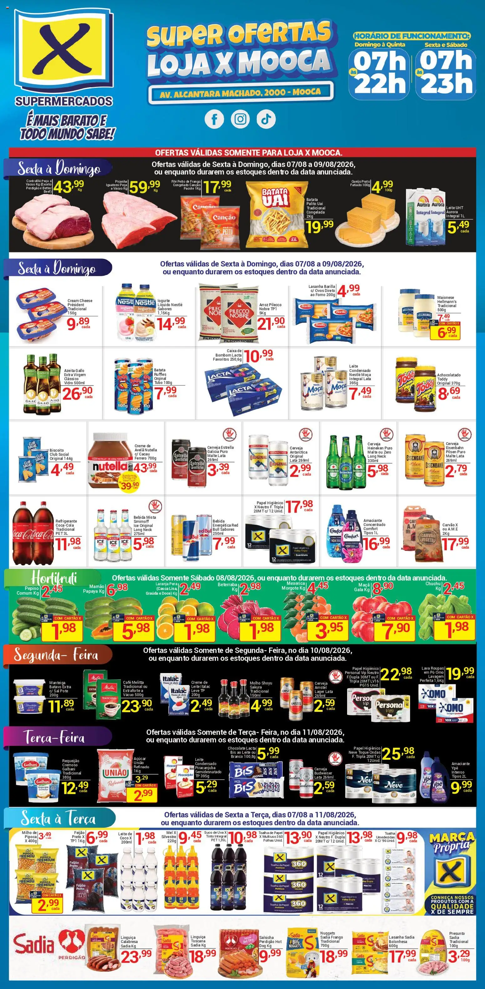 X Supermercados Folheto - válido de 07/08/2026 | Página: 1 | Produtos: Beterraba, Arroz, Roupas, Pipoca