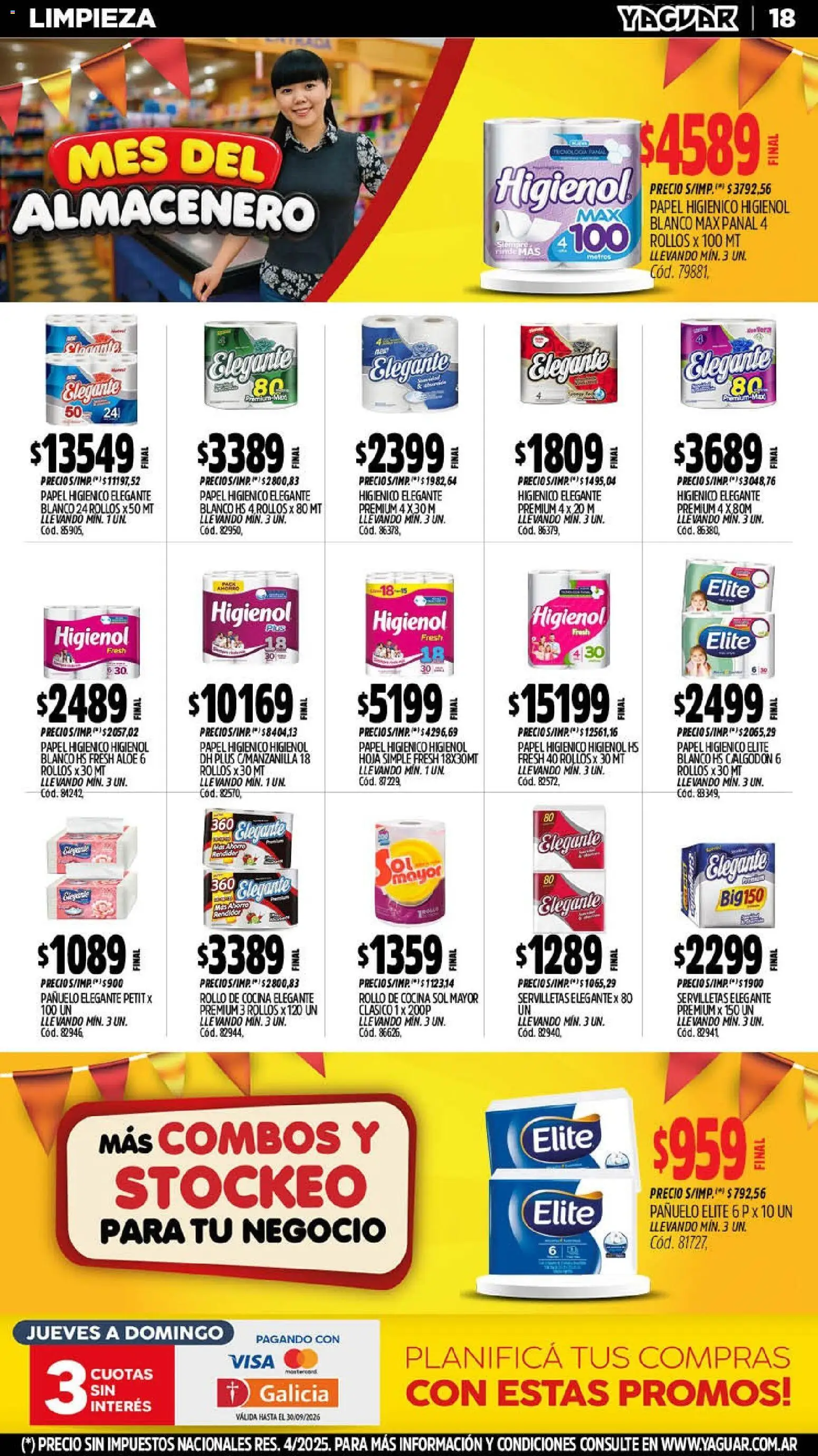 Yaguar - Oferta Semanal Neuquen │ válido desde el 07/09/2026 | Página: 18 | Productos: Papel higiénico, Pañuelo, Cocina, Servilletas