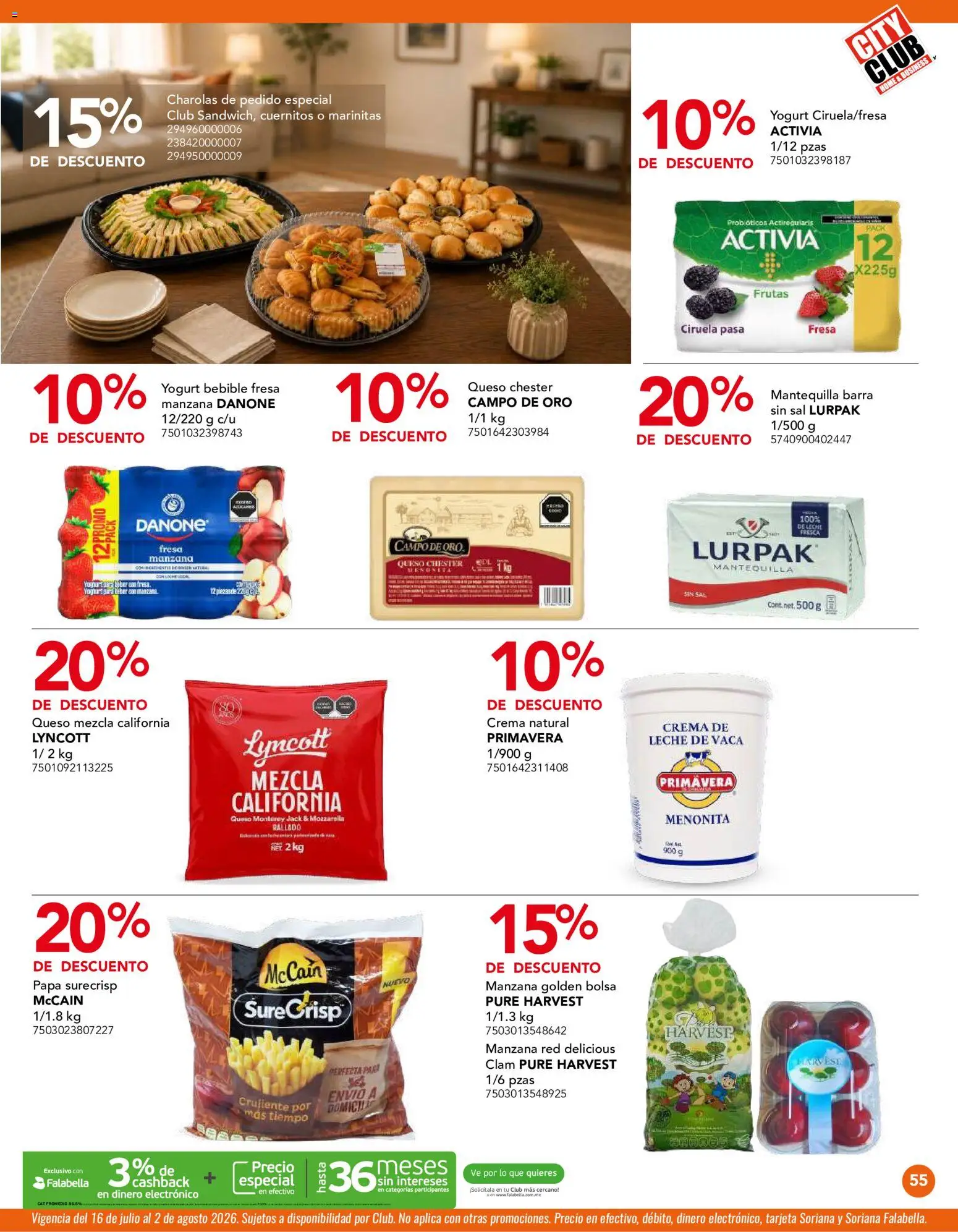 Nuevas ofertas de City Club válidas en toda la República Mexicana desde el 01/07/2026. ¡Encuentra las mejores ofertas en City Club catálogo! | Página: 55 | Productos: Crema, Manzana, Mantequilla, Queso