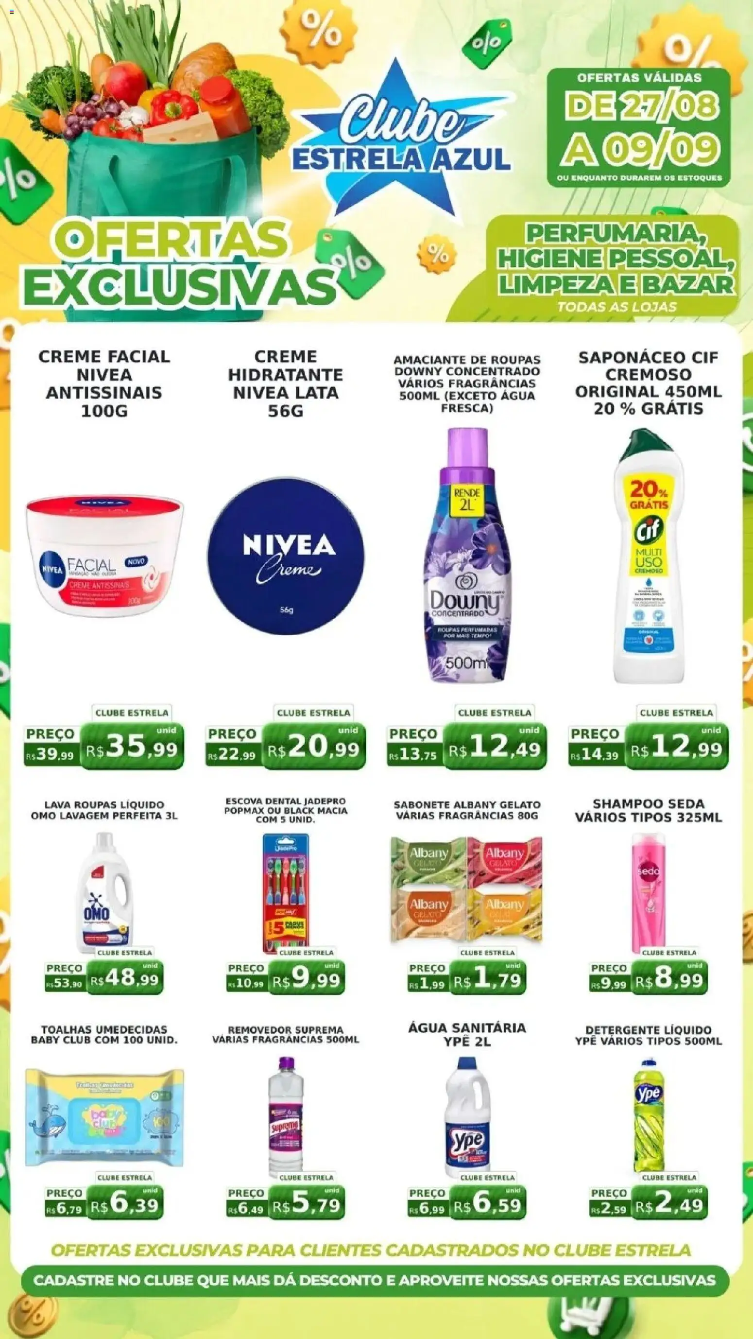 Estrela Azul Folheto - válido de 27/08/2026 | Página: 1 | Produtos: Creme facial, Roupas, Água, Creme