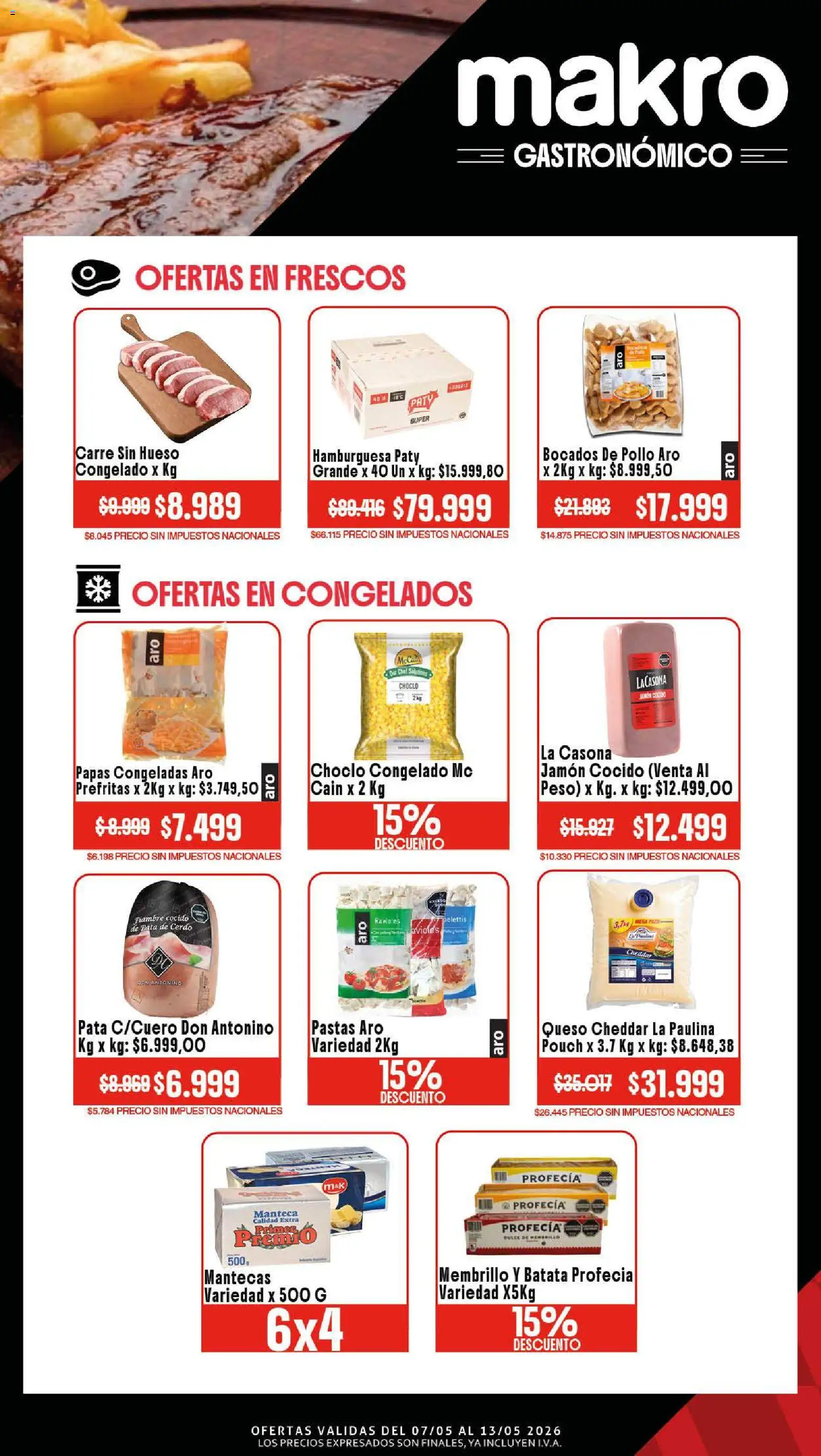 Makro Ofertas GASTRONÓMICO │ válido desde el 07.05.2026 | Página: 2 | Productos: Choclo, Jamón cocido, Queso, Jamón