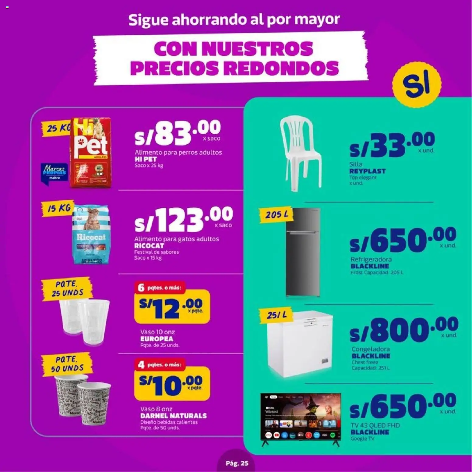 Catálogo Makro válido desde 27/08/2026 | Página: 25 | Productos: Bebidas, Silla, Saco, Vaso
