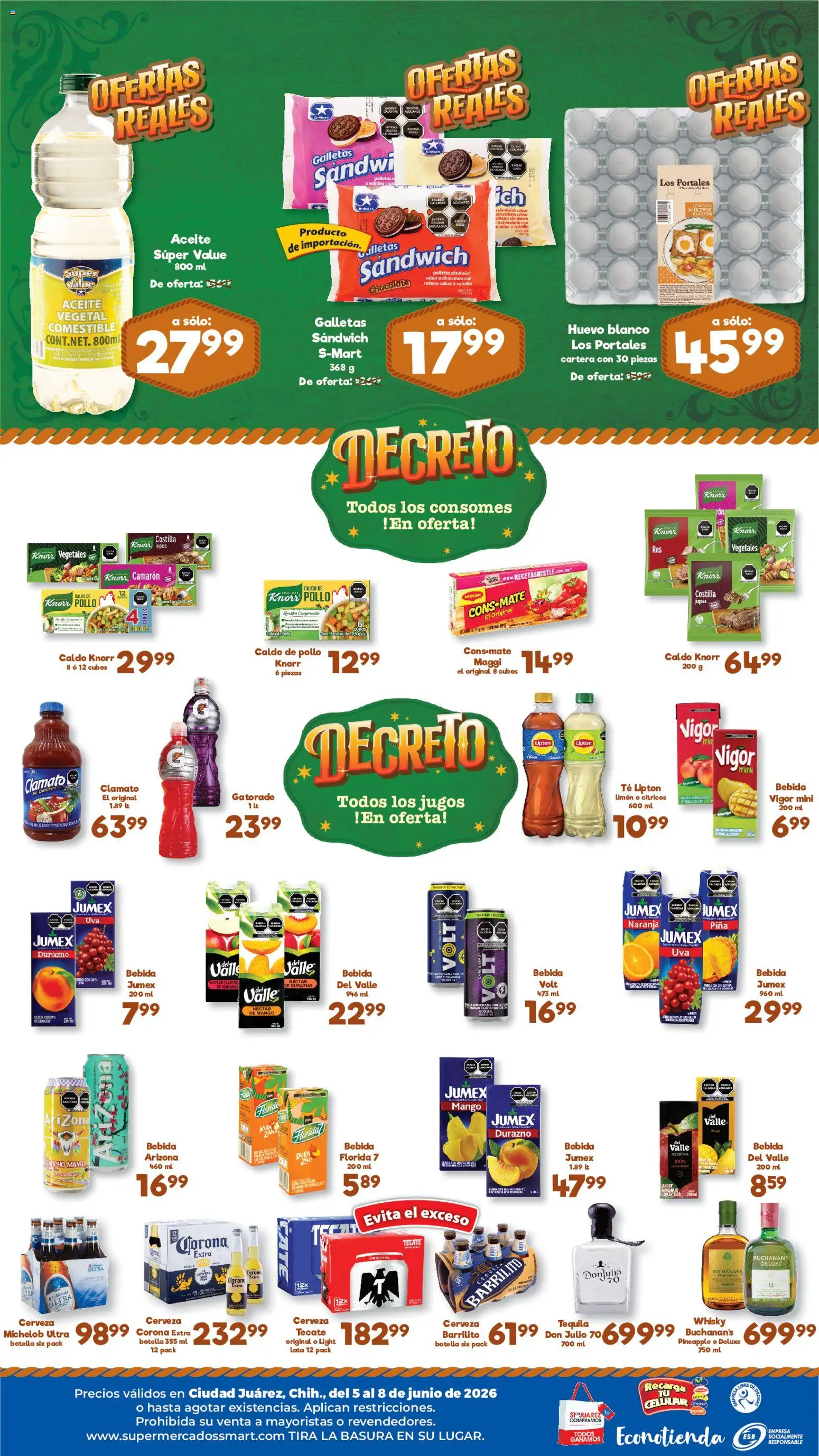 Nuevas ofertas de S-Mart válidas en toda la República Mexicana desde el 05.06.2026. ¡Encuentra las mejores ofertas en S-Mart folleto Ofertas de feria Juárez! | Página: 2 | Productos: Manzana, Aceite, Cerveza, Té