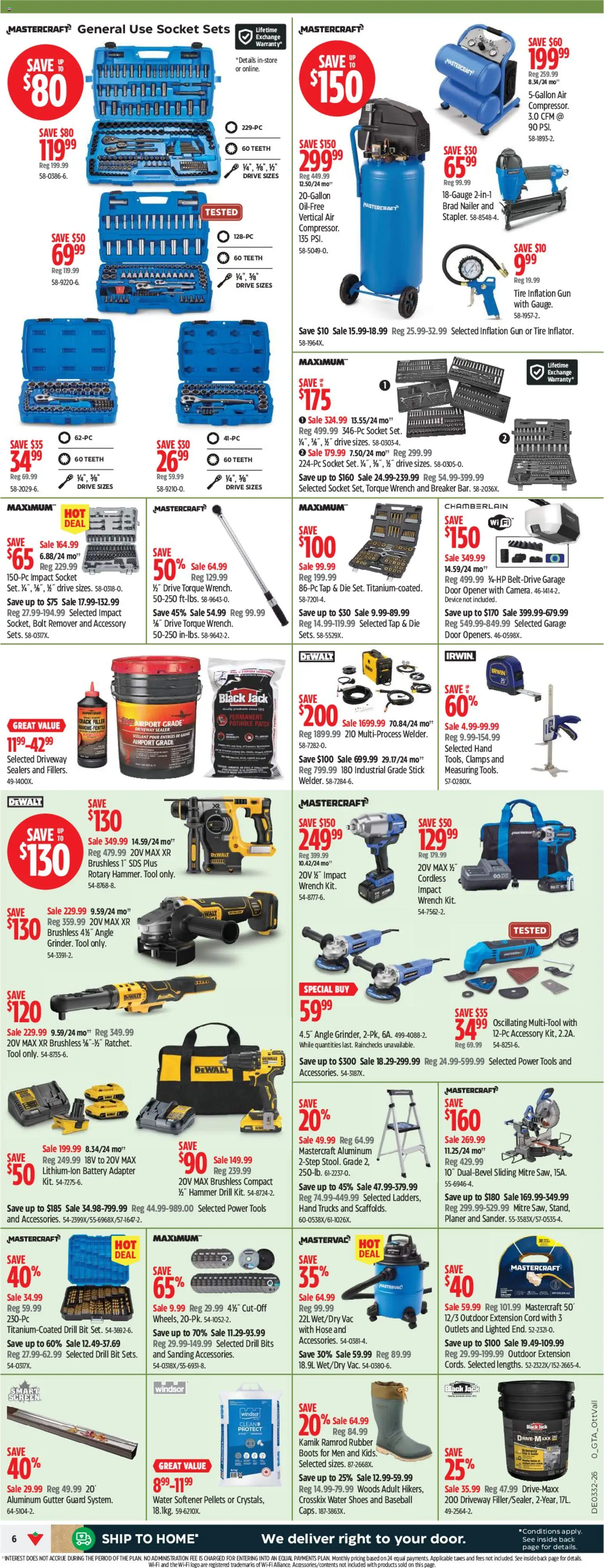 Canadian Tire flyer valid from Aug 6, 2026 | Page: 6 | Products: Boots, Water, Tools, Door