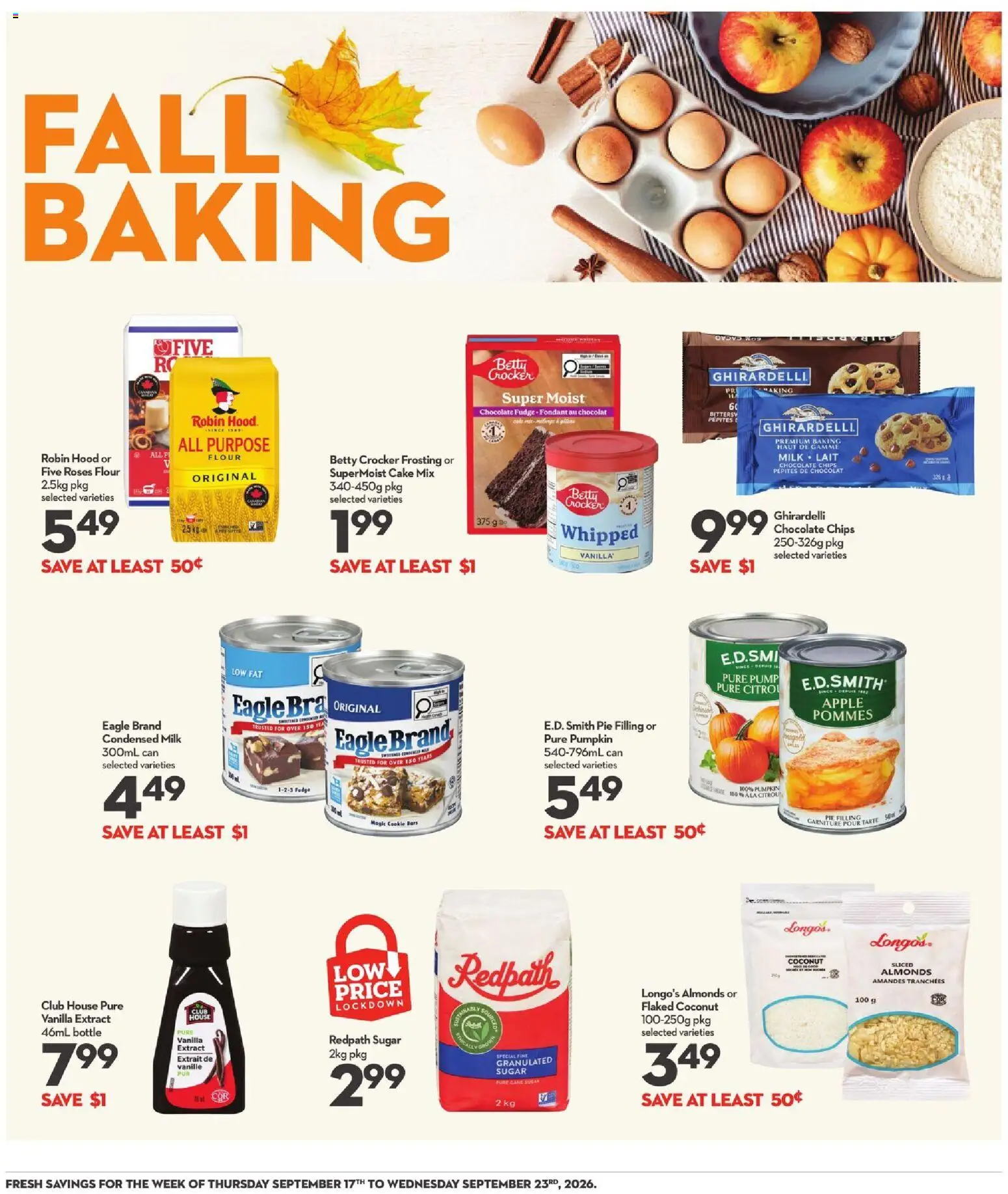 Longo's flyer valid from Sep 17, 2026 | Page: 13 | Products: Sugar, Granulated sugar, Chocolate, Pumpkin