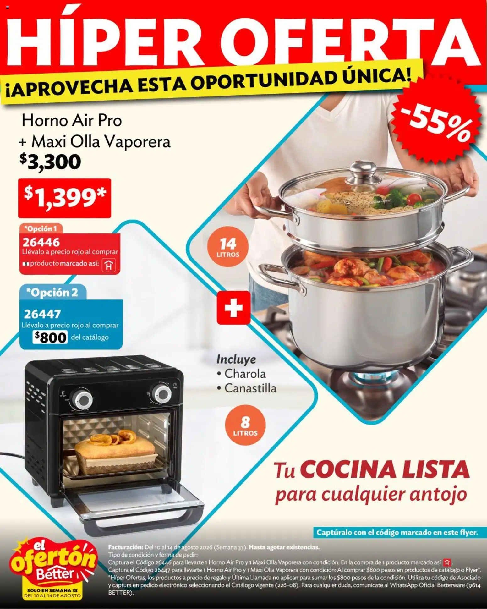 Nuevas ofertas de Betterware válidas en toda la República Mexicana desde el 10/08/2026. ¡Encuentra las mejores ofertas en Betterware catálogo El Ofertón! | Página: 2 | Productos: Horno, Vaporera, Cocina, Olla