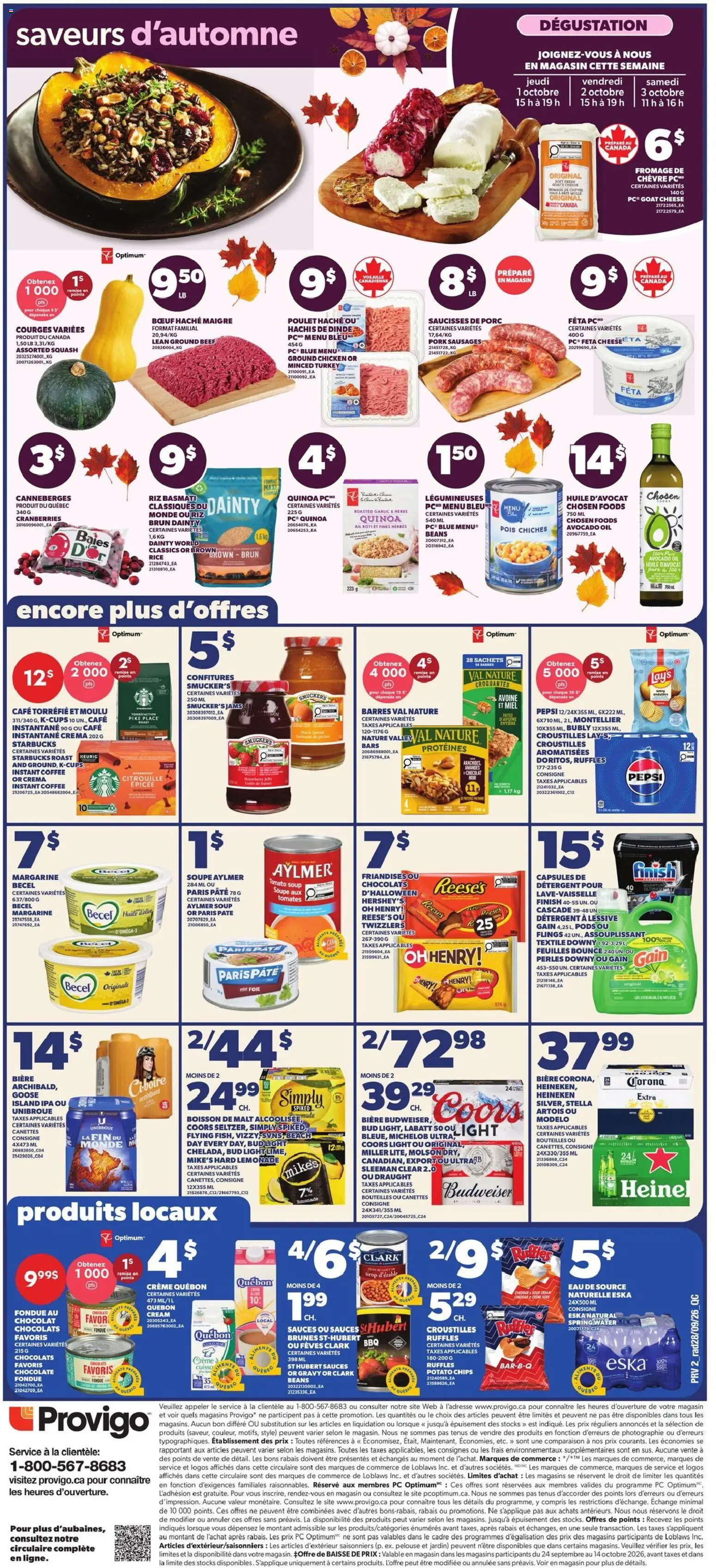 Provigo flyer valid from Oct 1, 2026 | Page: 2 | Products: Chips, Margarine, Avocado, Beans