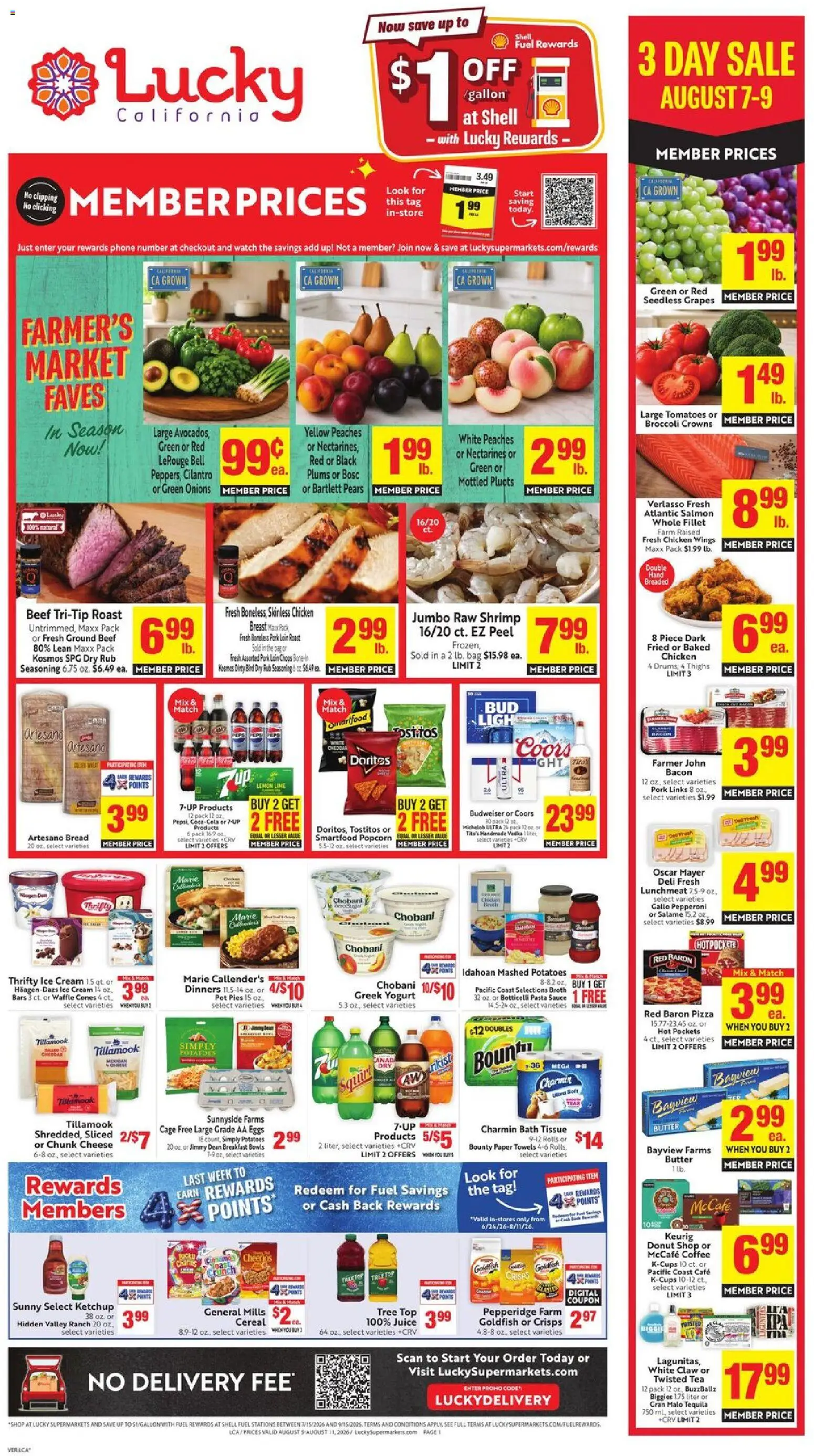 Lucky Supermarkets Weekly Ad - valid from 08/05/2026 | Page: 1 | Products: Broccoli, Pork, Tomatoes, Grapes
