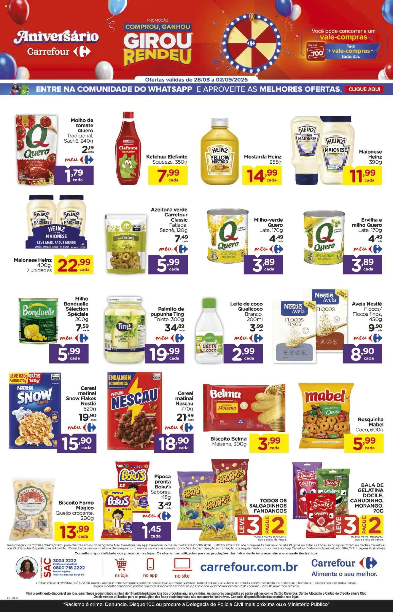 Carrefour Bairro Folheto - válido de 28/08/2026 | Página: 3 | Produtos: Tomate, Salgadinhos, Maionese, Bala