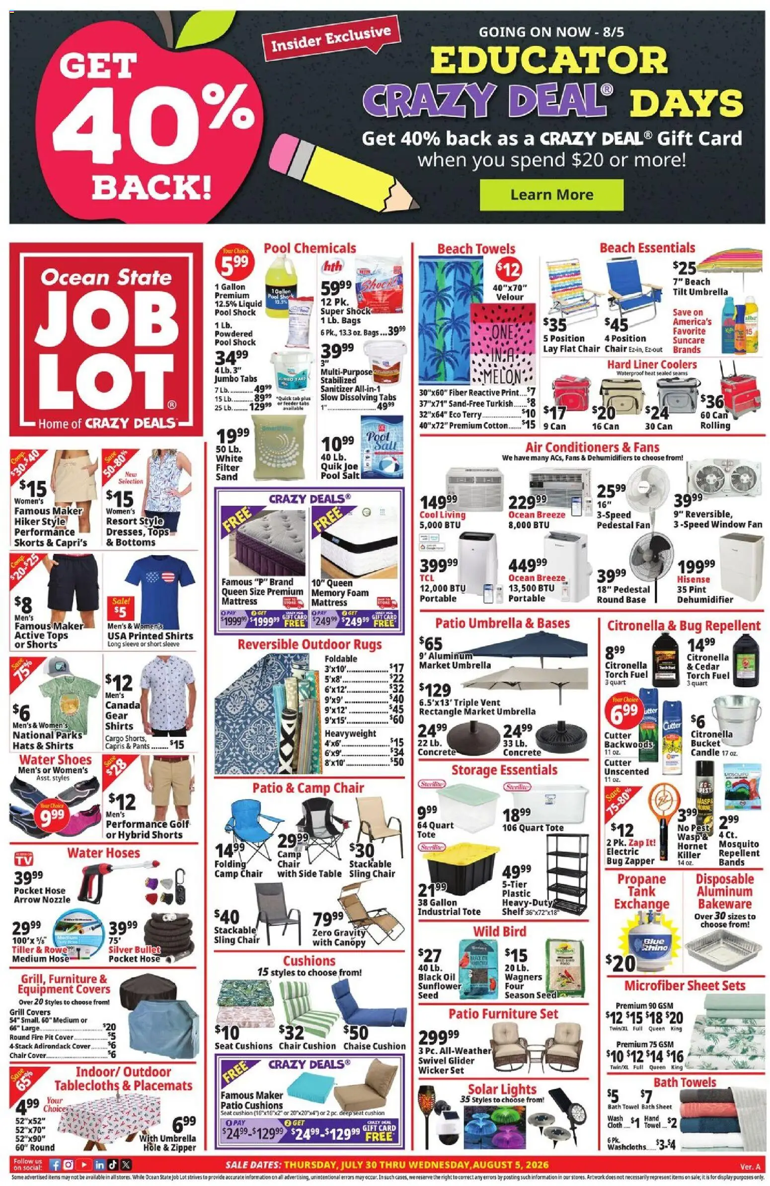 Ocean State Job Lot Weekly Ad - valid from 07/30/2026 | Page: 1 | Products: Umbrella, Sheet, Cutter, Dehumidifier