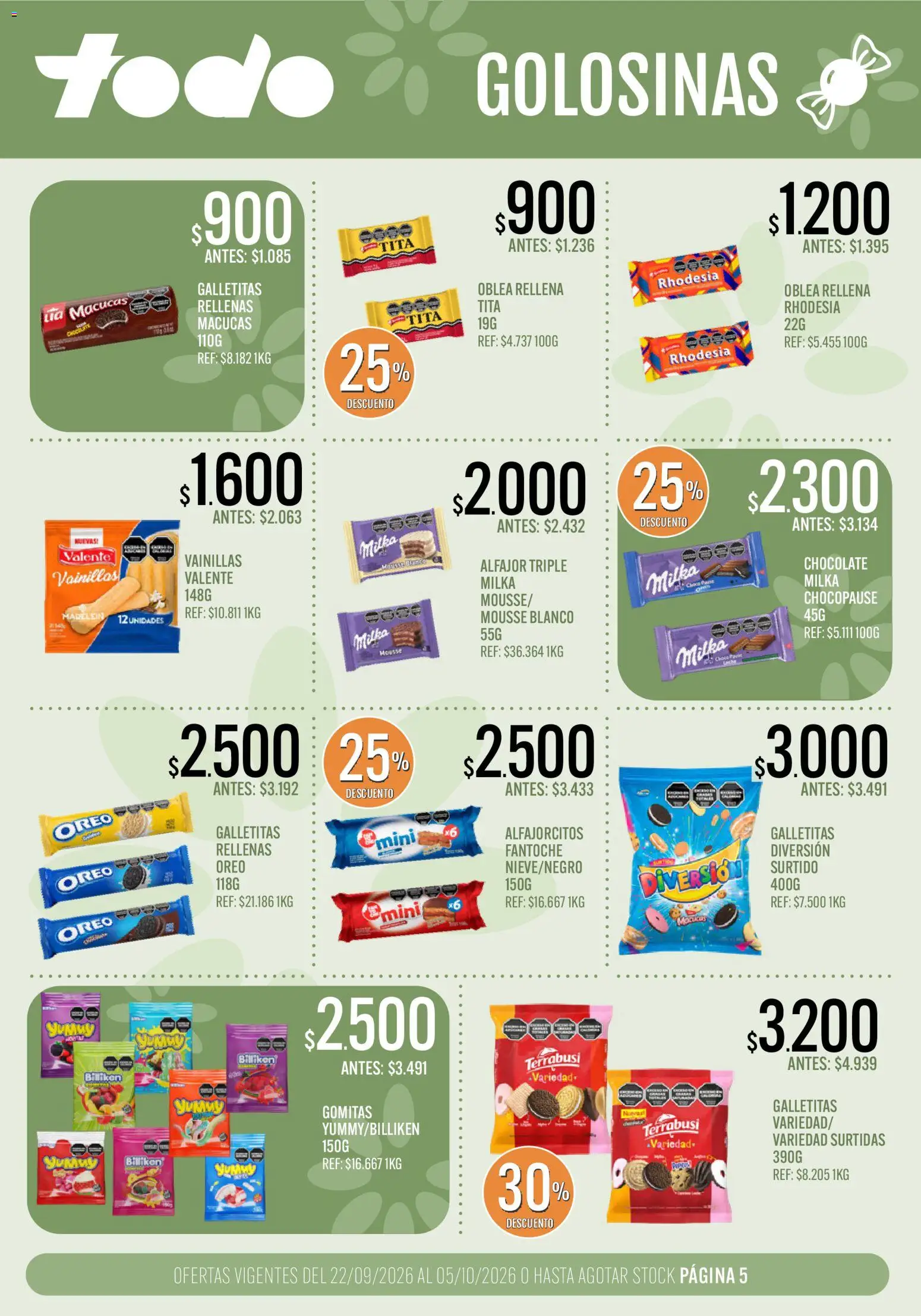 Supermercados TODO catálogo │ válido desde el 22/09/2026 | Página: 5 | Productos: Gomitas, Oreo, Chocolate, Alfajor