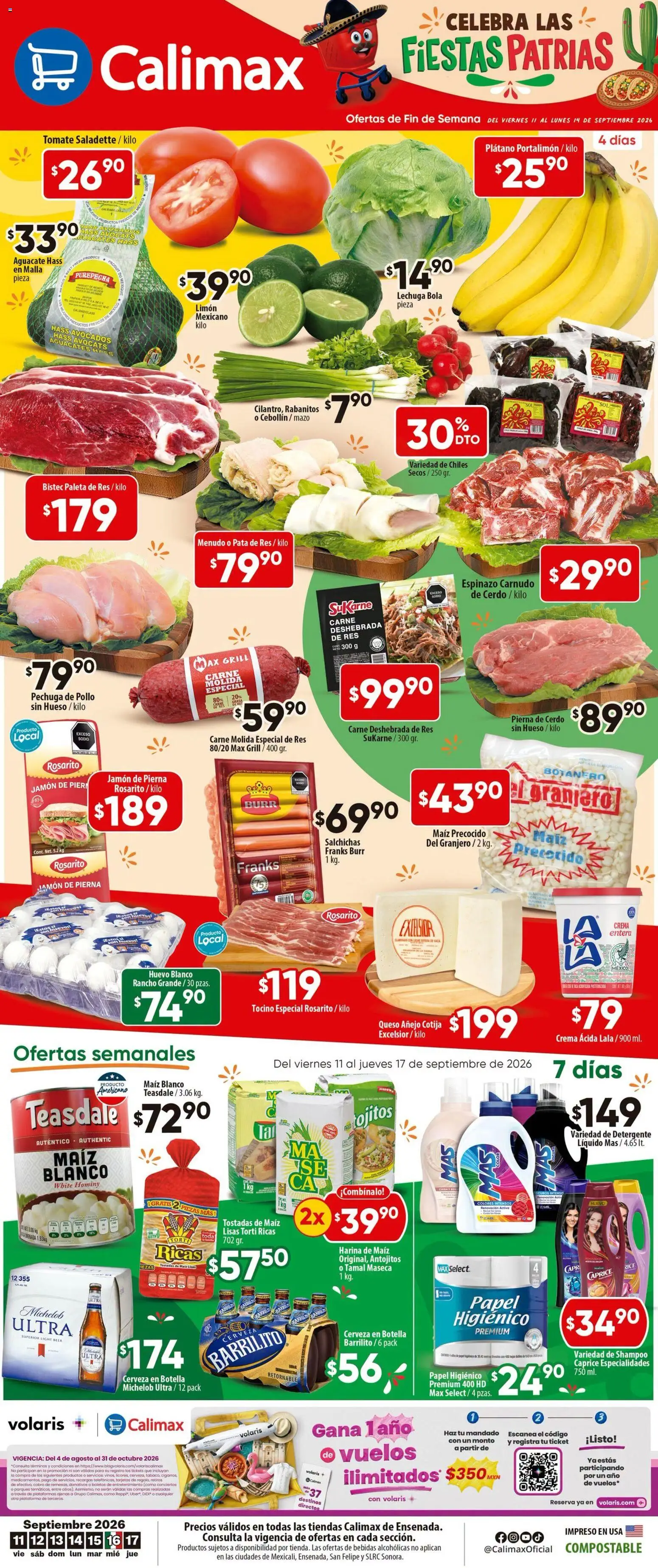 Nuevas ofertas de Calimax válidas en toda la República Mexicana desde el 11/09/2026. ¡Encuentra las mejores ofertas en Calimax folleto Ensenada! | Página: 1 | Productos: Harina, Crema, Queso, Carne molida