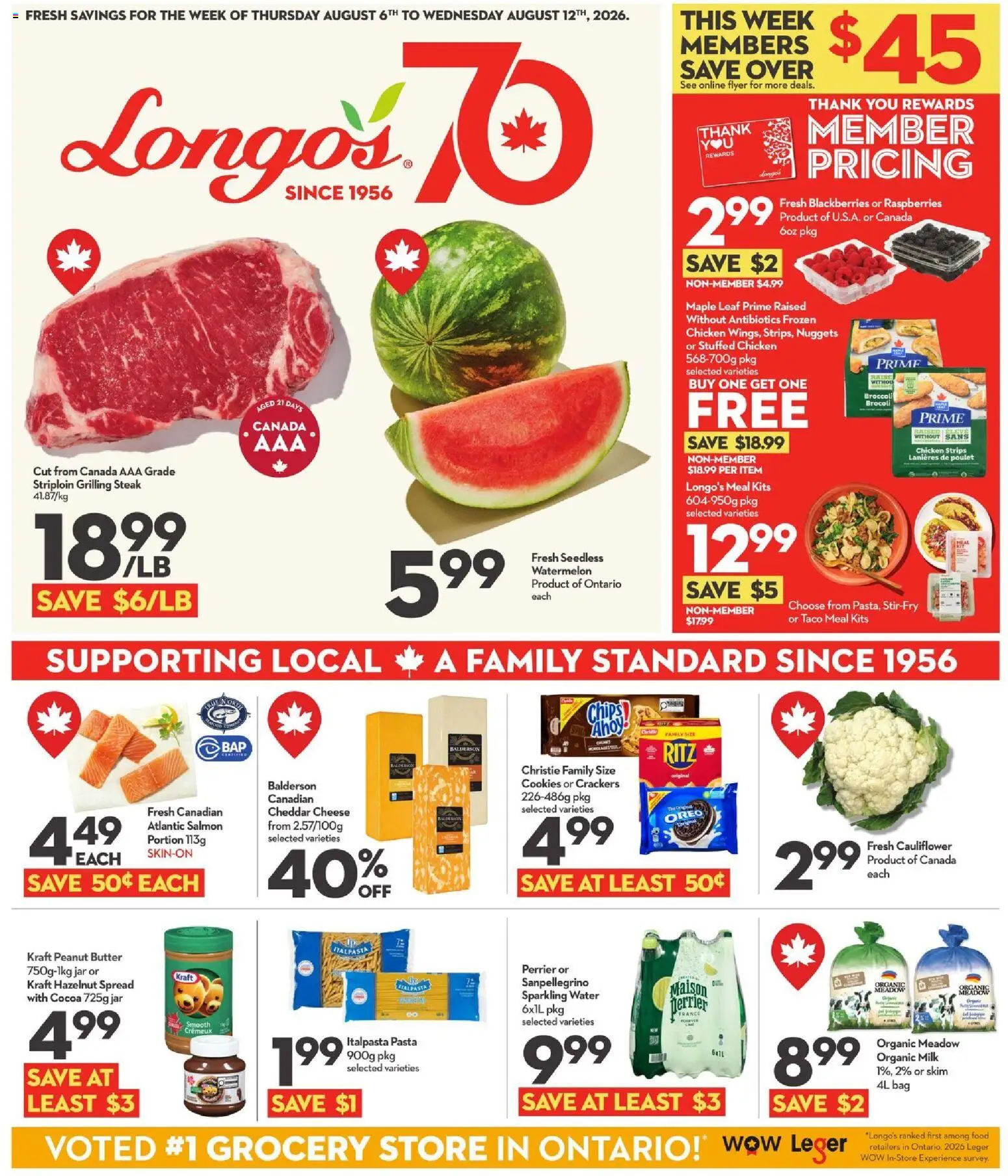 Longo's flyer valid from Aug 6, 2026 | Page: 1 | Products: Cookies, Bag, Butter, Chicken