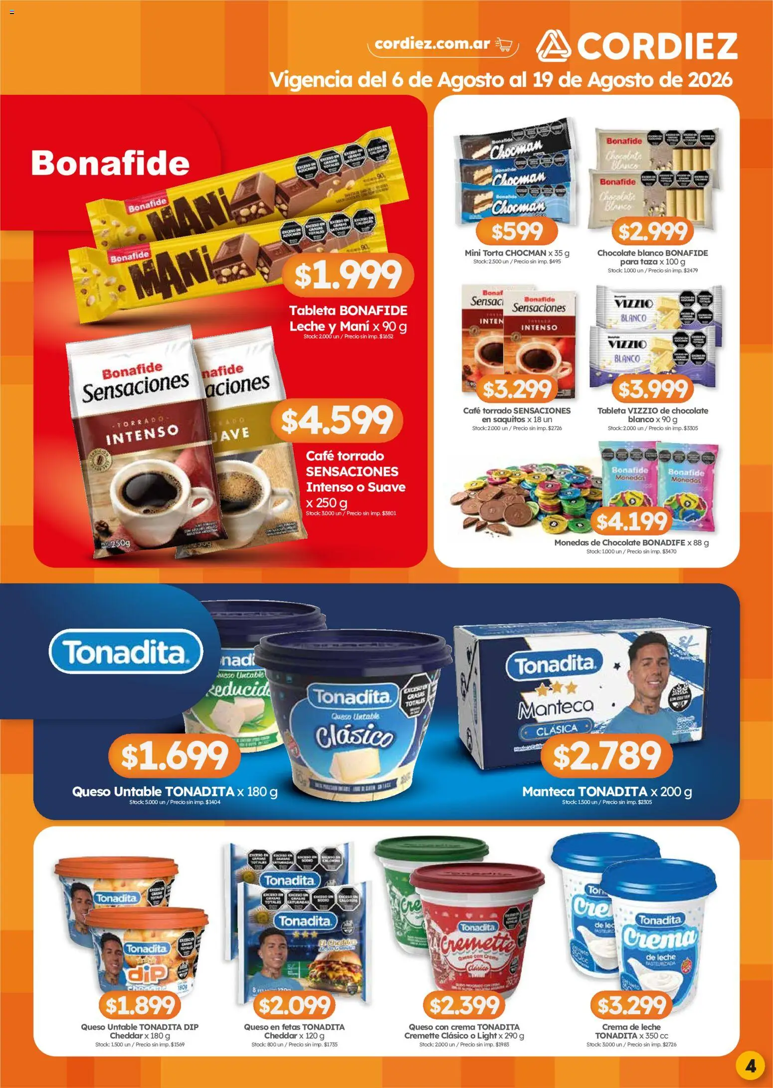 Cordiez ofertas │ válido desde el 06/08/2026 | Página: 4 | Productos: Crema de leche, Leche, Chocolate, Crema