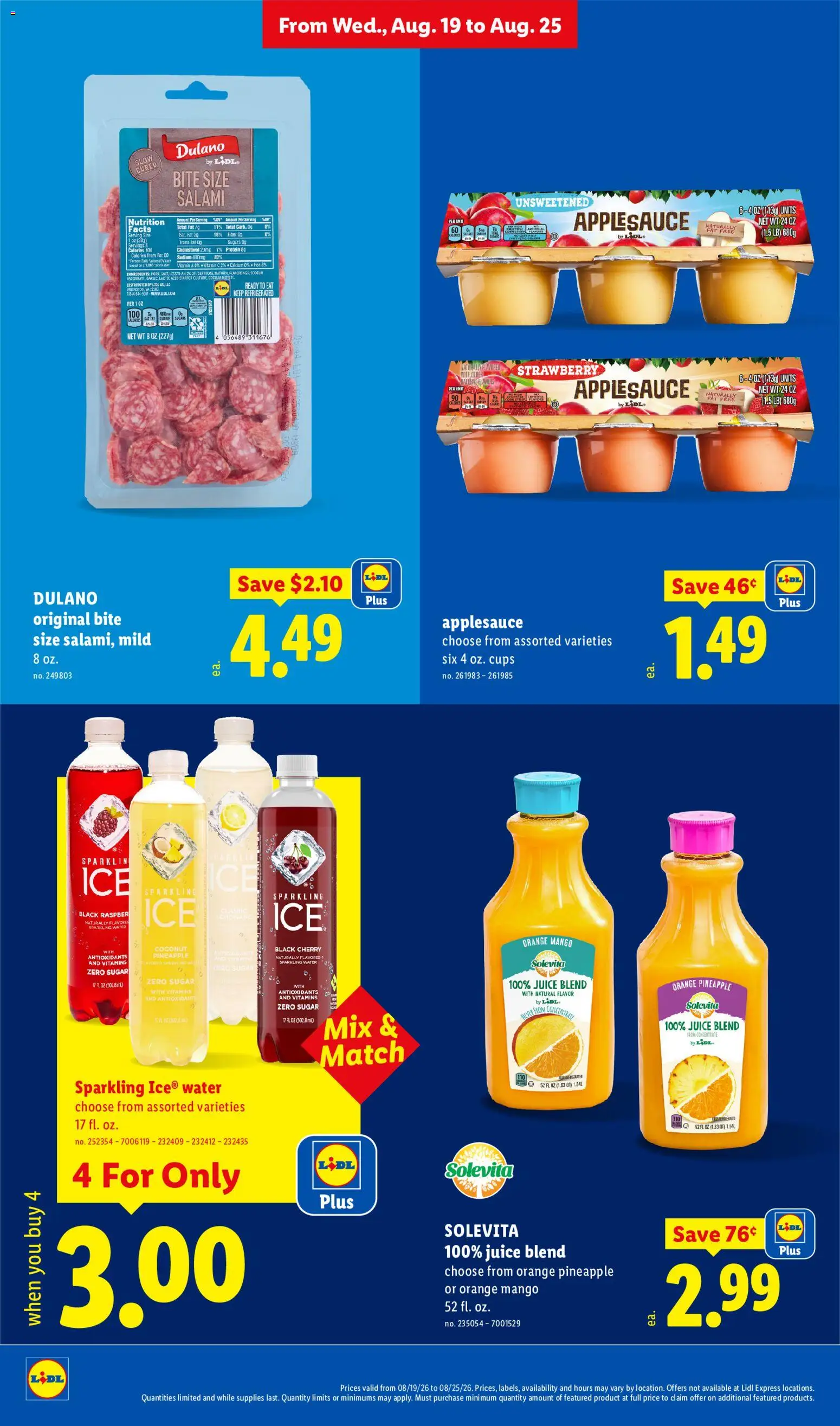 Lidl Weekly Ad - valid from 08/19/2026 | Page: 4 | Products: Salami, Juice, Sugar, Starter
