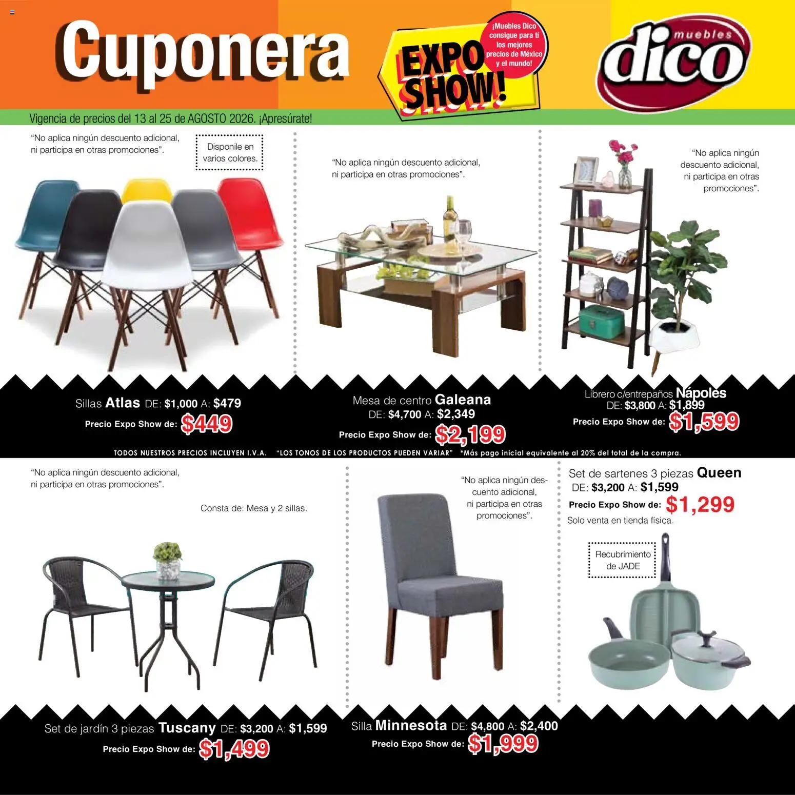 Nuevas ofertas de Muebles Dico válidas en toda la República Mexicana desde el 13/08/2026. ¡Encuentra las mejores ofertas en Muebles Dico catálogo Expo Show! | Página: 61 | Productos: Silla, Mesa de centro, Mesa