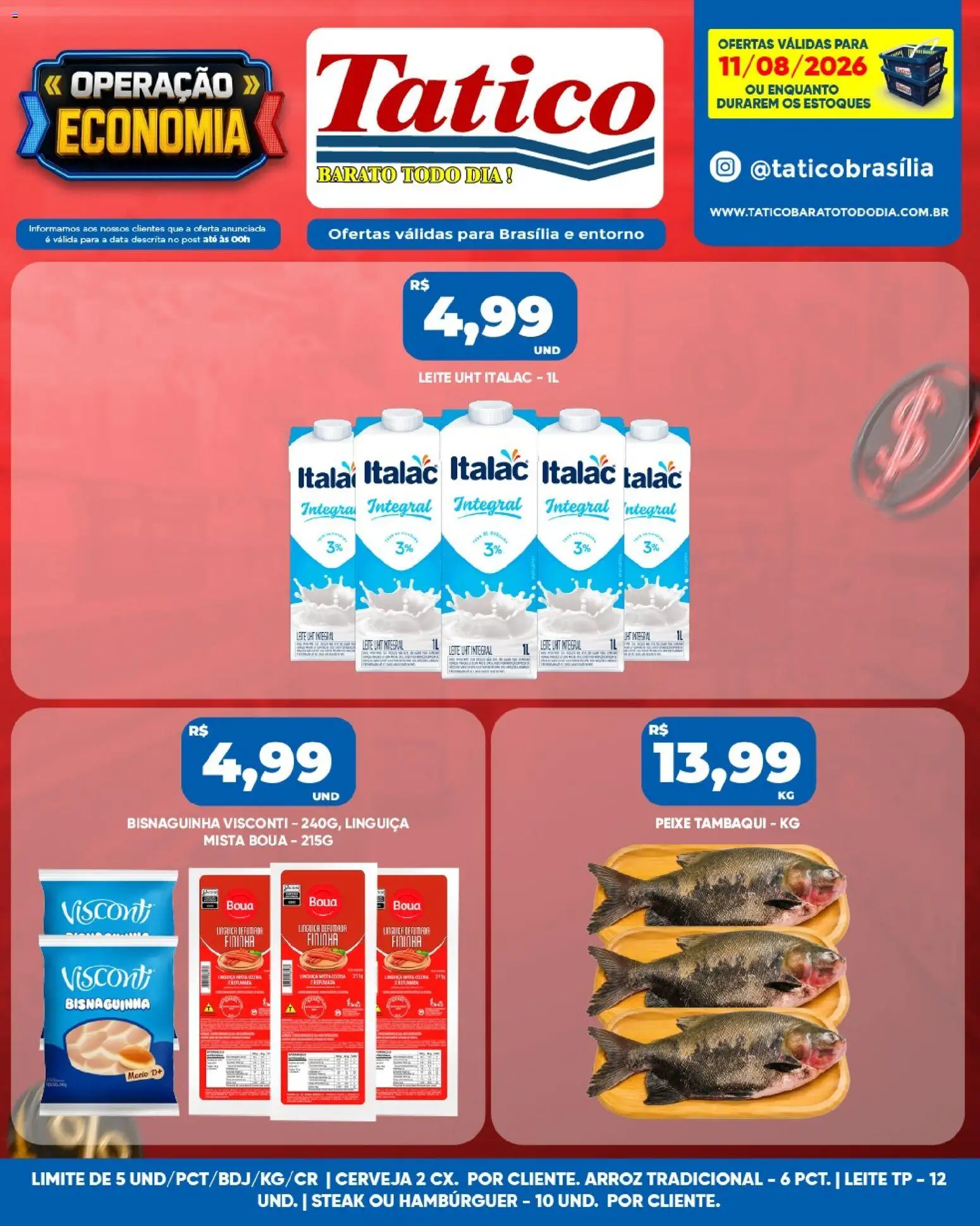 Tatico Folheto - válido de 11/08/2026 | Página: 5 | Produtos: Steak, Leite, Arroz, Peixe