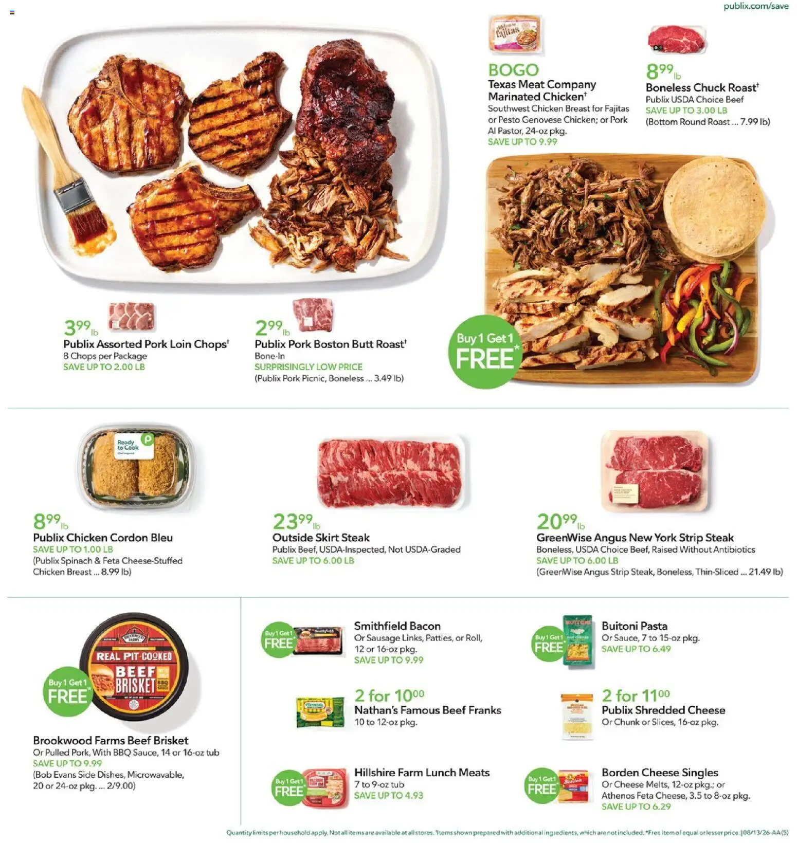 Publix Weekly Ad - valid from 08/12/2026 | Page: 5 | Products: Cheese, Beef, Bacon, Sausage
