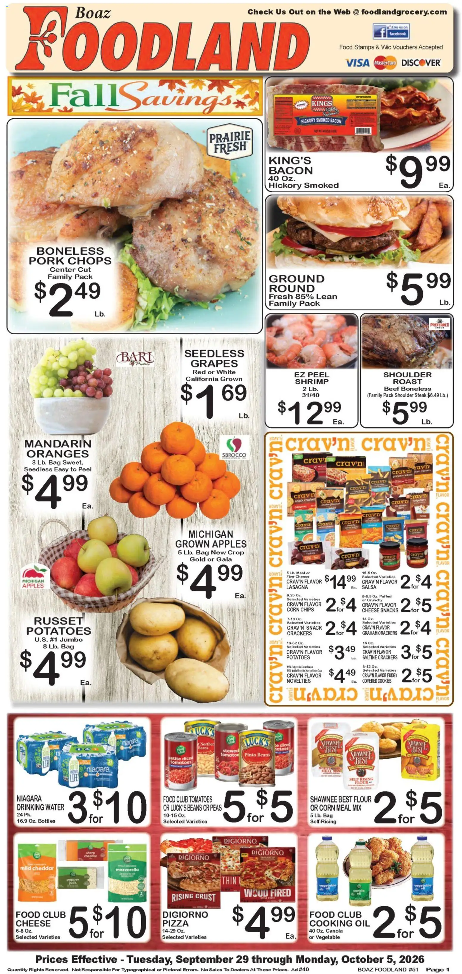 Foodland Weekly Ad - valid from 09/29/2026 | Page: 1 | Products: Corn, Apples, Water, Mozzarella