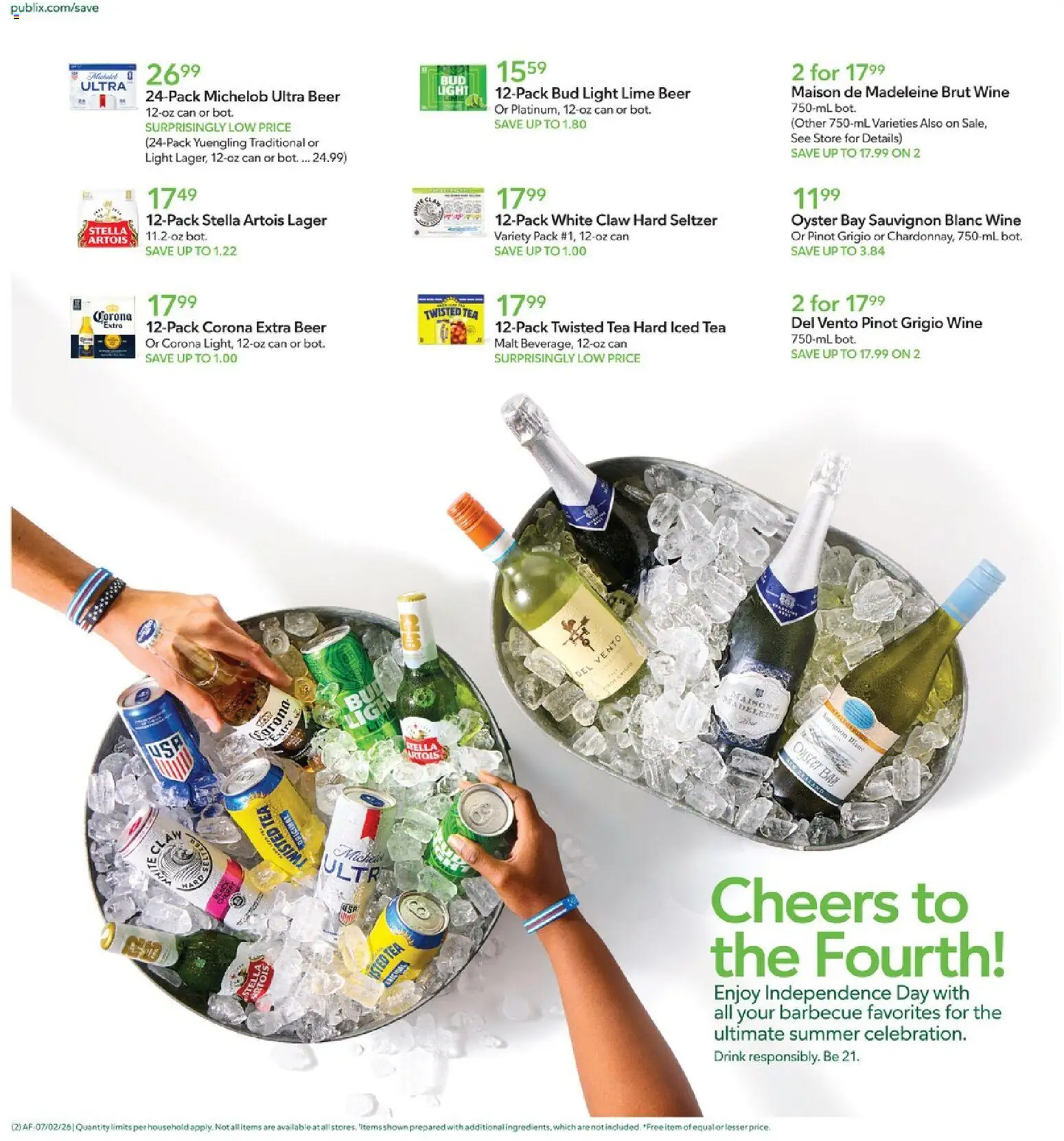Publix Weekly Ad - valid from 07/01/2026 | Page: 2 | Products: Wine, Beer, Tea, Lime