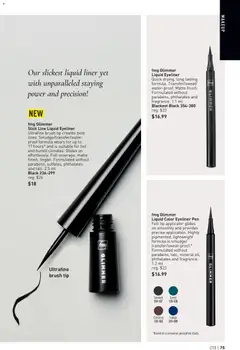 Preview of fmg Glimmer Liquid Eyeliner, Quick drying, long lasting formula. Transfer/sweat/water-proof. Matte finish. Formulated without parabens, phthalates and fragrance. 1.1 ml from shop Avon valid from Jun 18, 2026 | Page: 75 | Products: Brush, Eyeliner