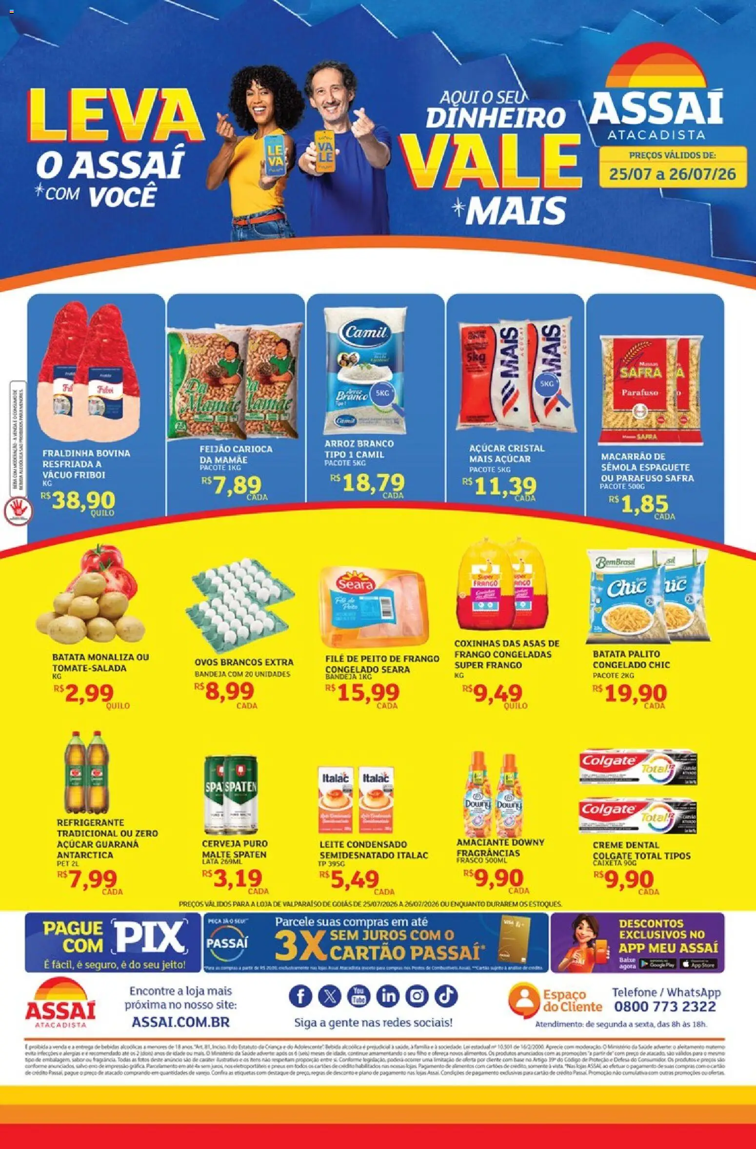 Assaí Atacadista Folheto - válido de 25/07/2026 | Página: 1 | Produtos: Espaguete, Ovos, Açúcar, Refrigerante
