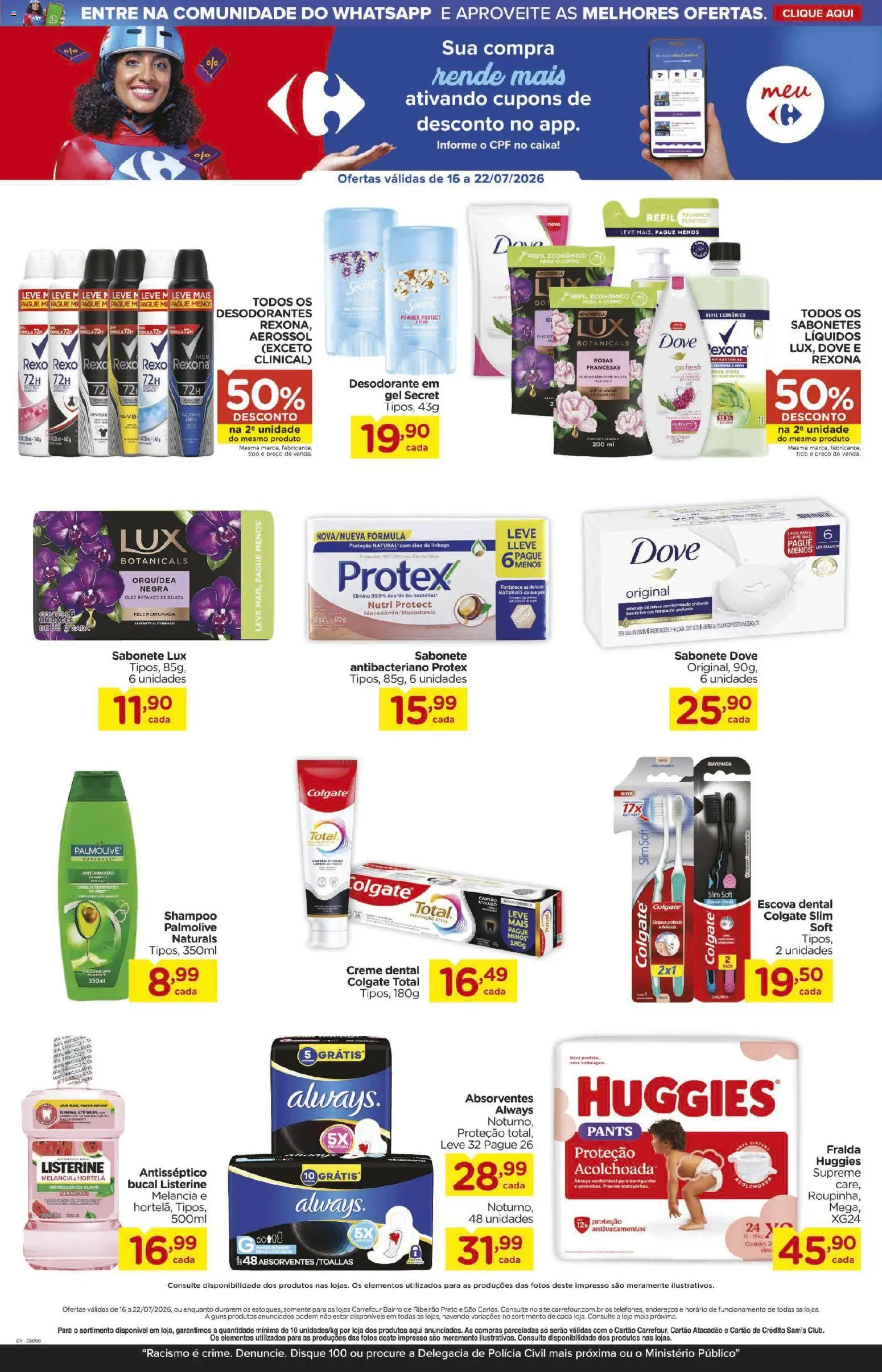 Carrefour Bairro Folheto - válido de 16/07/2026 | Página: 6 | Produtos: Desodorante, Caixa, Rexona, Dove
