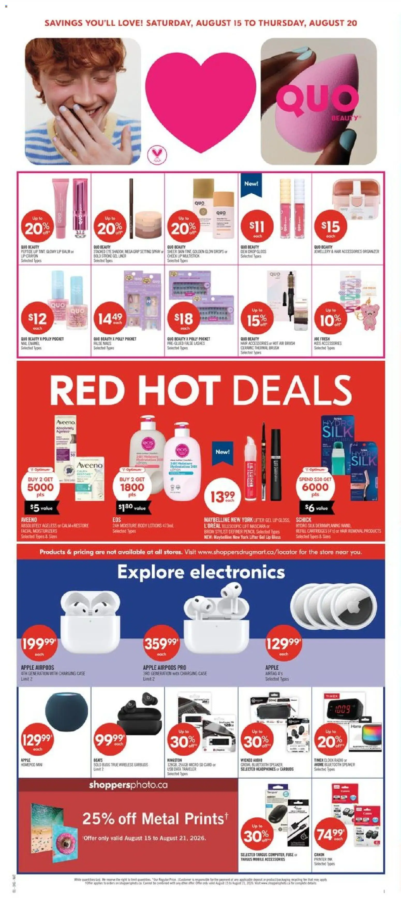 Shoppers flyer valid from Aug 14, 2026 | Page: 7 | Products: Printer, Headphones, Speaker, Lip balm