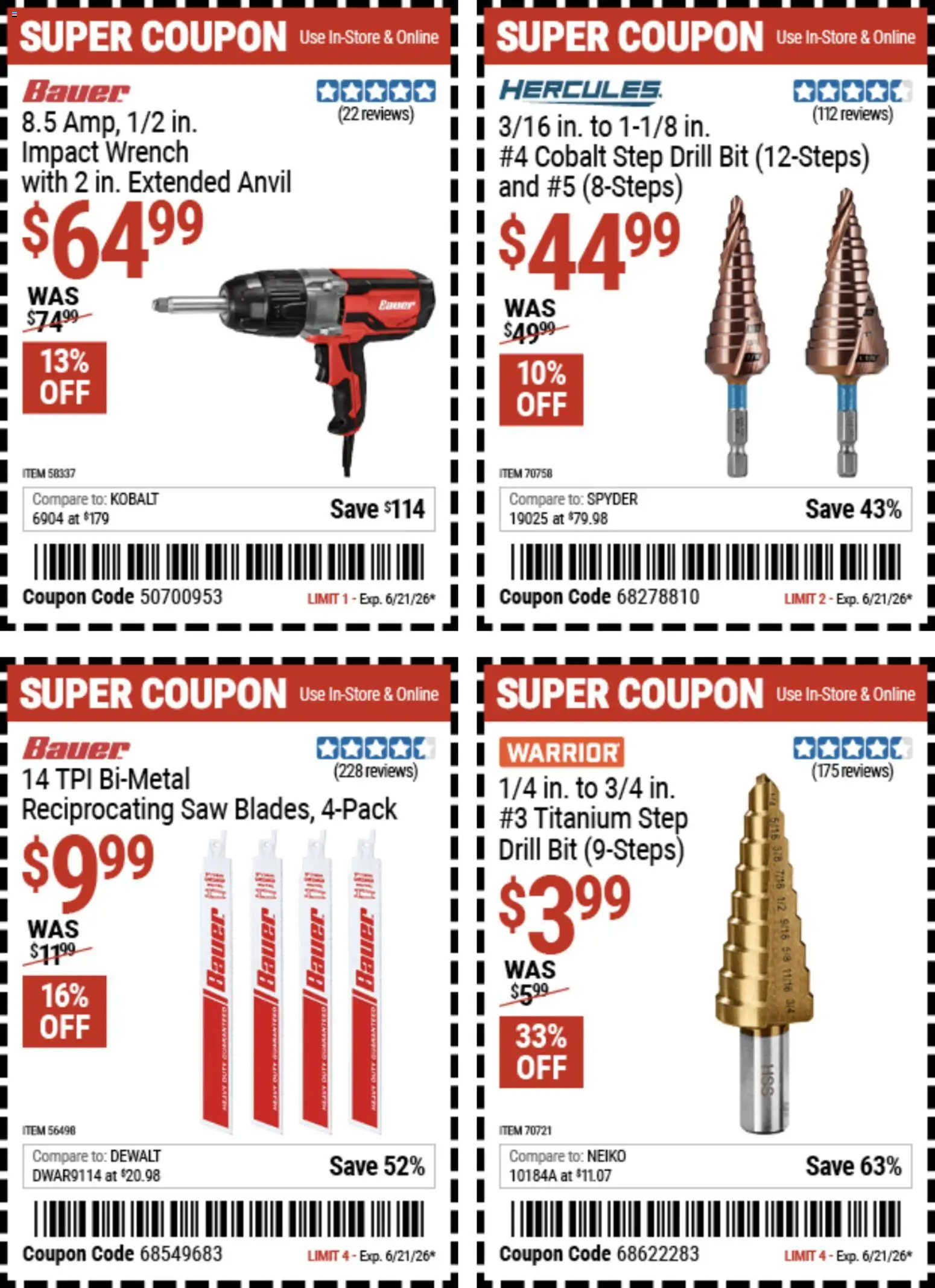 Harbor Freight Weekly Ad - valid from 08.06.2026 | Page: 8 | Products: Saw, Wrench, Reciprocating Saw, Drill Bit