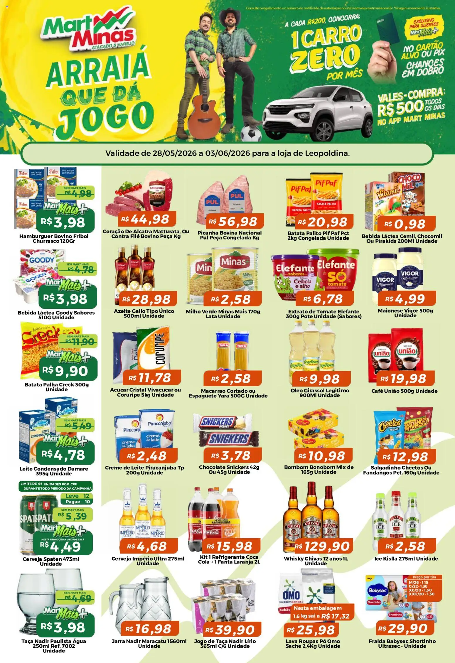 Mart Minas Folheto - válido de 28.05.2026 | Página: 1 | Produtos: Fanta, Contra filé, Macarrão, Leite condensado