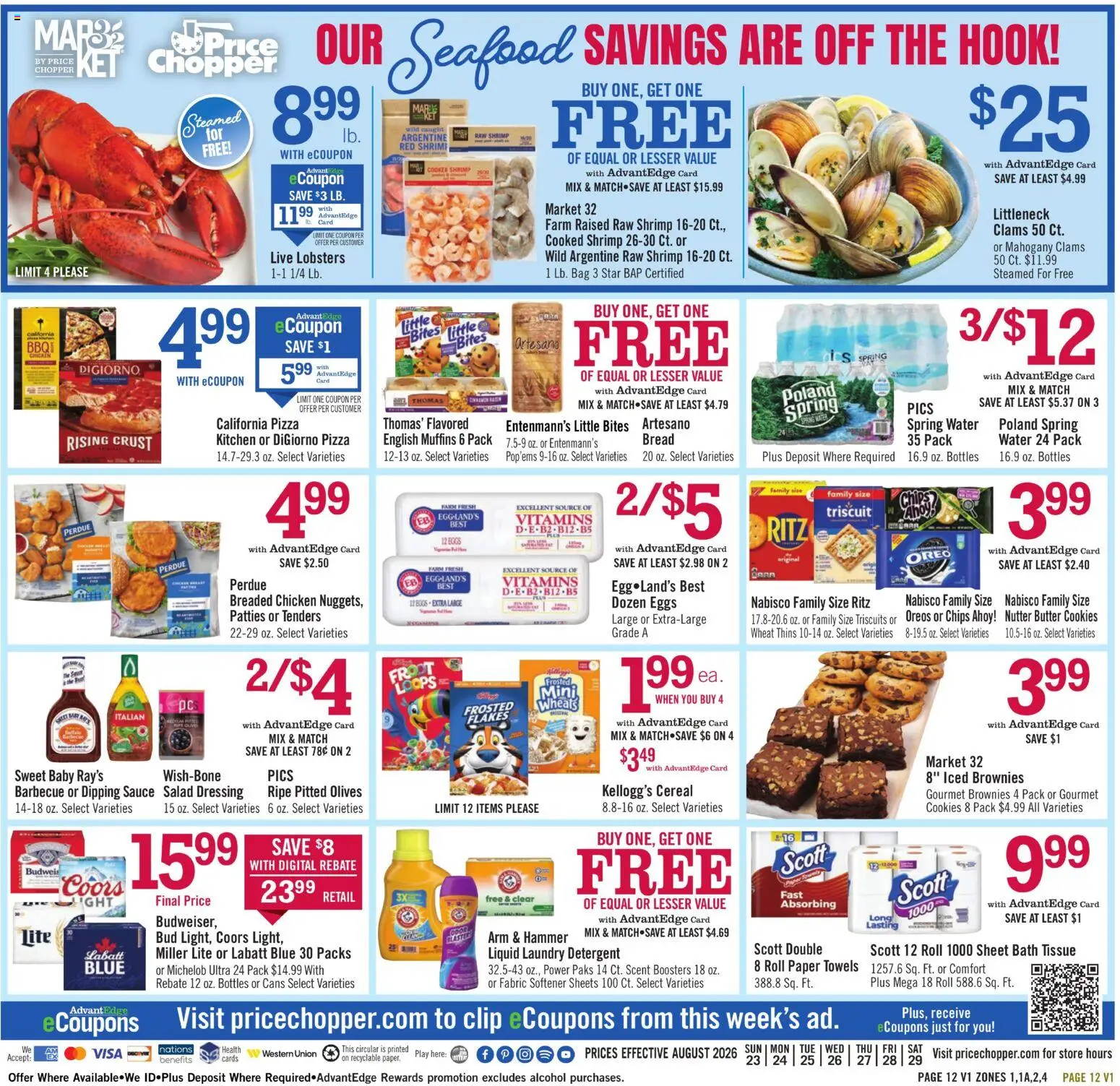 Price Chopper - Weekly Ad - valid from 08/23/2026 | Page: 12 | Products: Hook, Pizza, Detergent, Seafood
