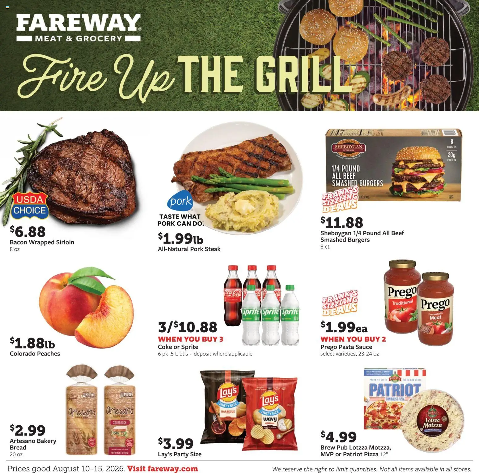 Fareway Weekly Ad - valid from 08/10/2026 | Page: 1 | Products: Pork, Sauce, Sprite, Grill