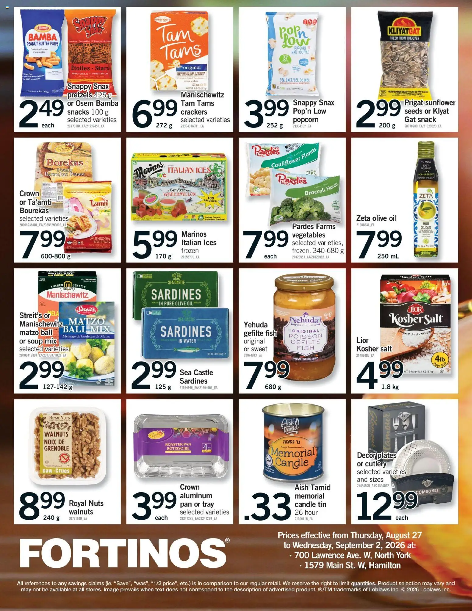 Fortinos flyer valid from Aug 27, 2026 | Page: 25 | Products: Fish, Nuts, Cap, Sardines