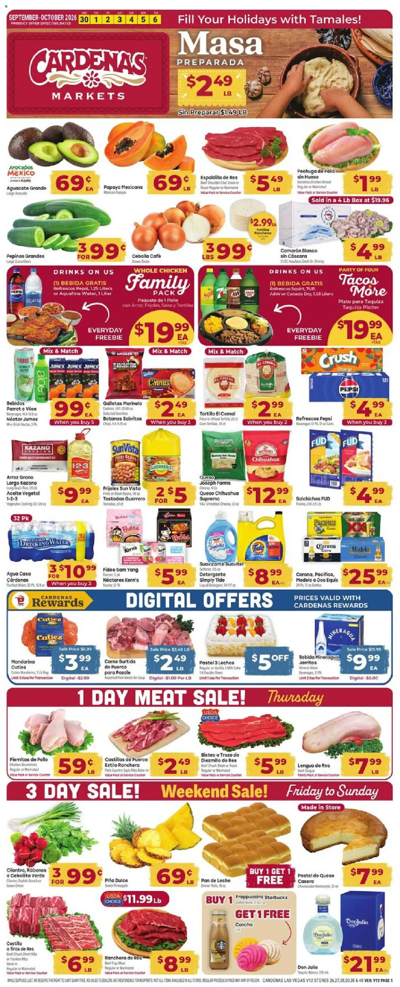 Cardenas Weekly Ad - valid from 09/30/2026 | Page: 1 | Products: Shrimp, Box, Cake, Beans