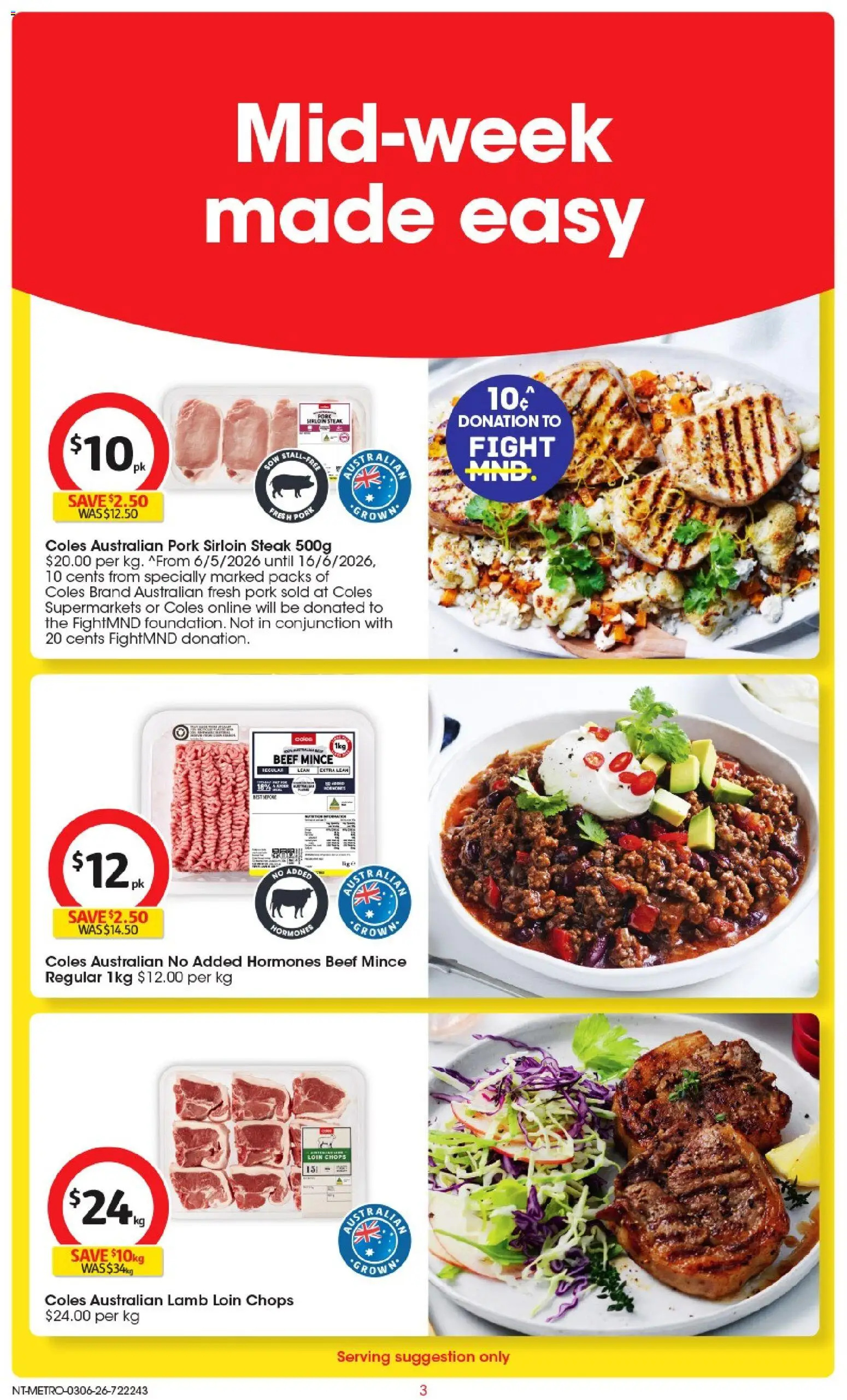 Coles catalogue - valid from 03.06.2026 | Page: 3 | Products: Pork, Lamb, Beef, Steak