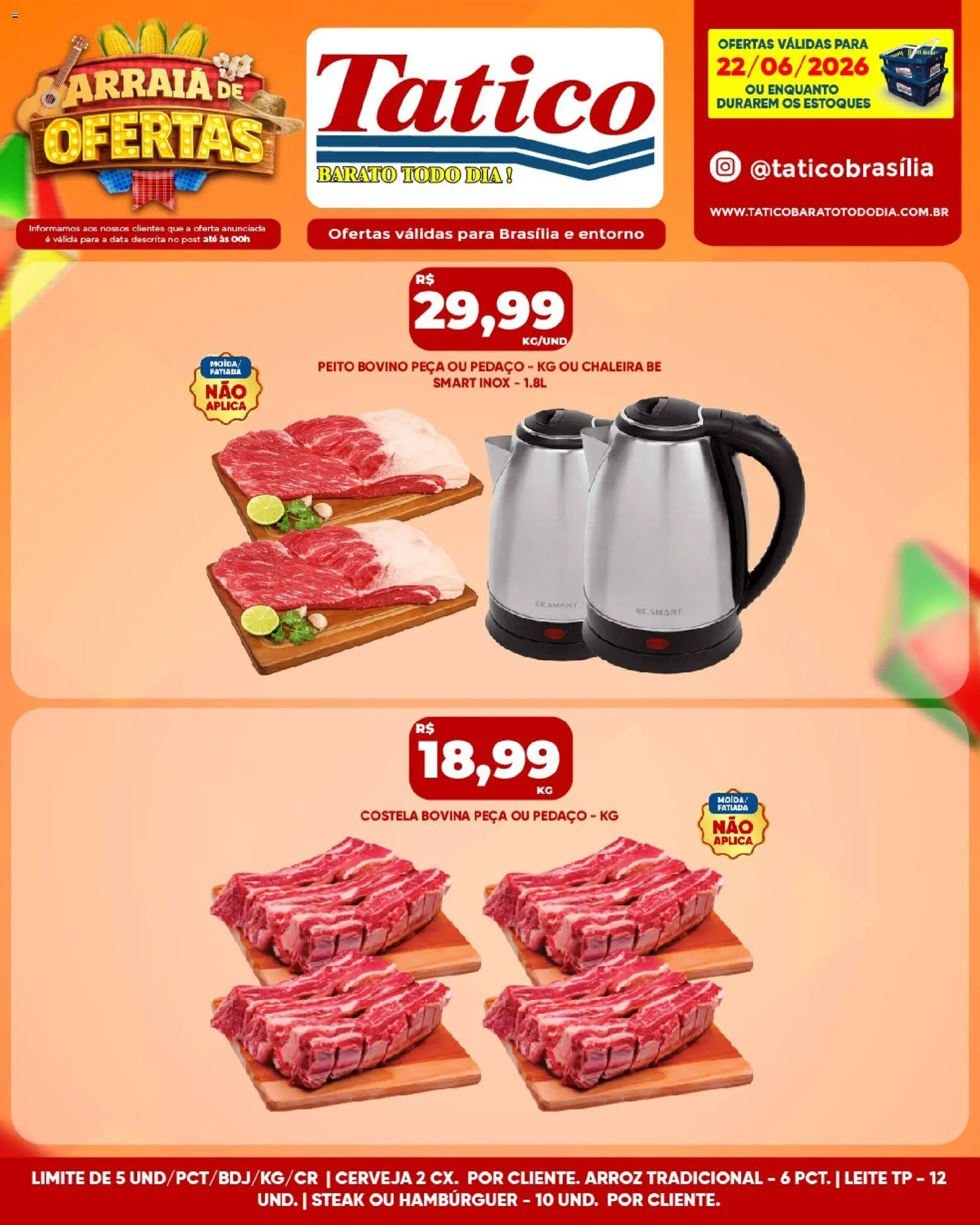 Tatico Folheto - válido de 23/06/2026 | Página: 32 | Produtos: Leite, Cerveja, Arroz, Hambúrguer