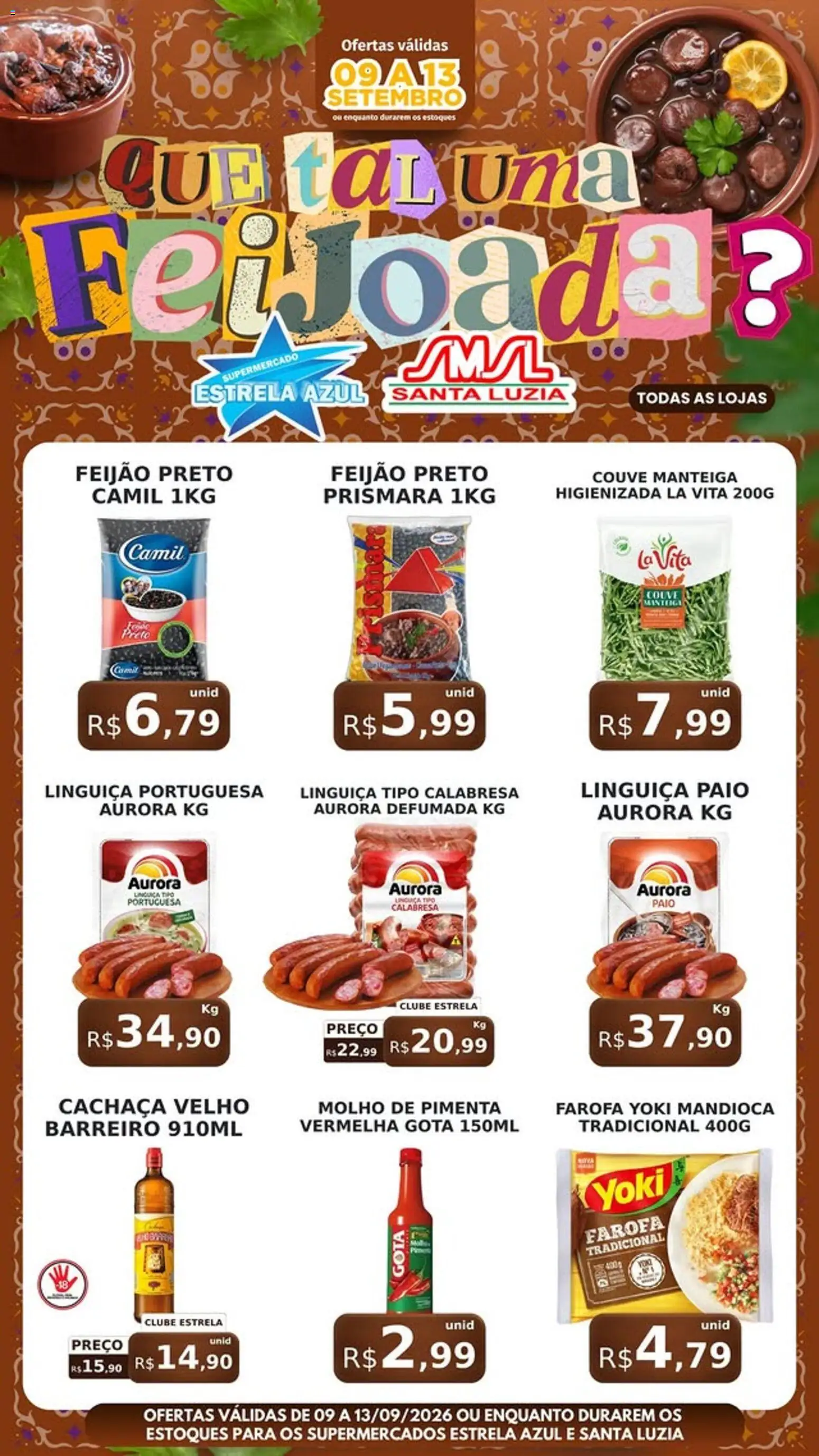 Estrela Azul Folheto - válido de 09/09/2026 | Página: 1 | Produtos: Feijão, Mandioca, Linguiça, Couve