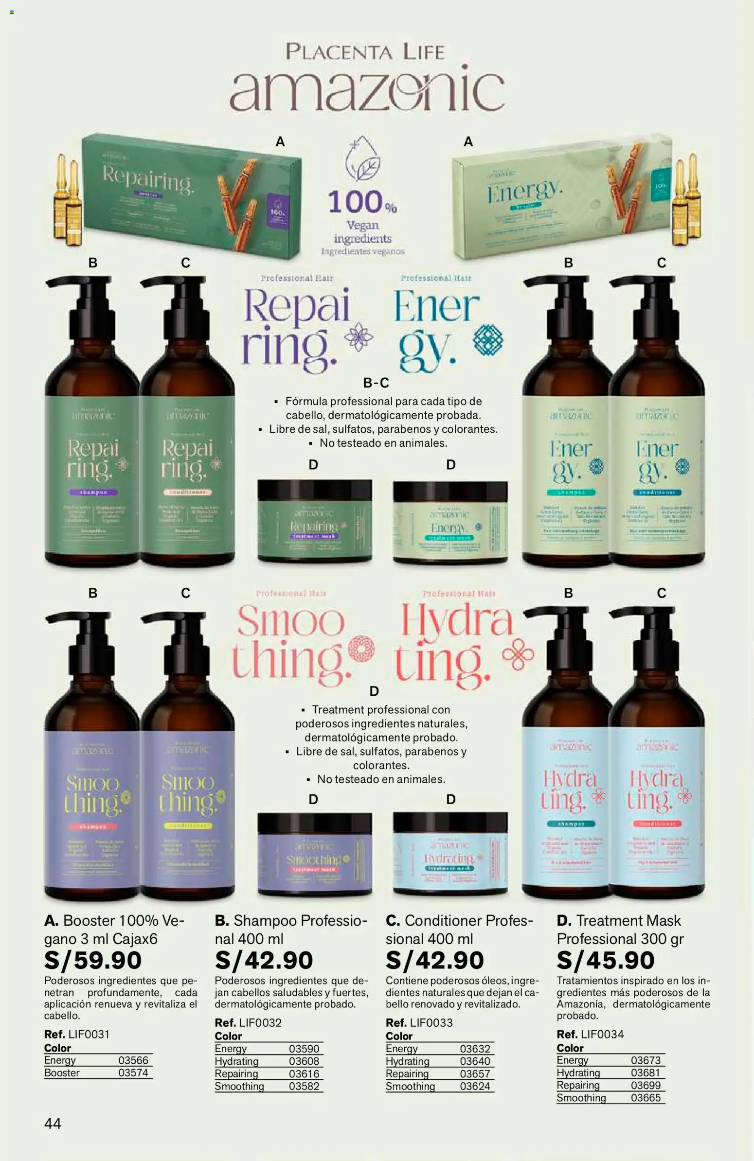 Catálogo Leonisa válido desde 24/08/2026 | Página: 44 | Productos: Shampoo, Ingredientes