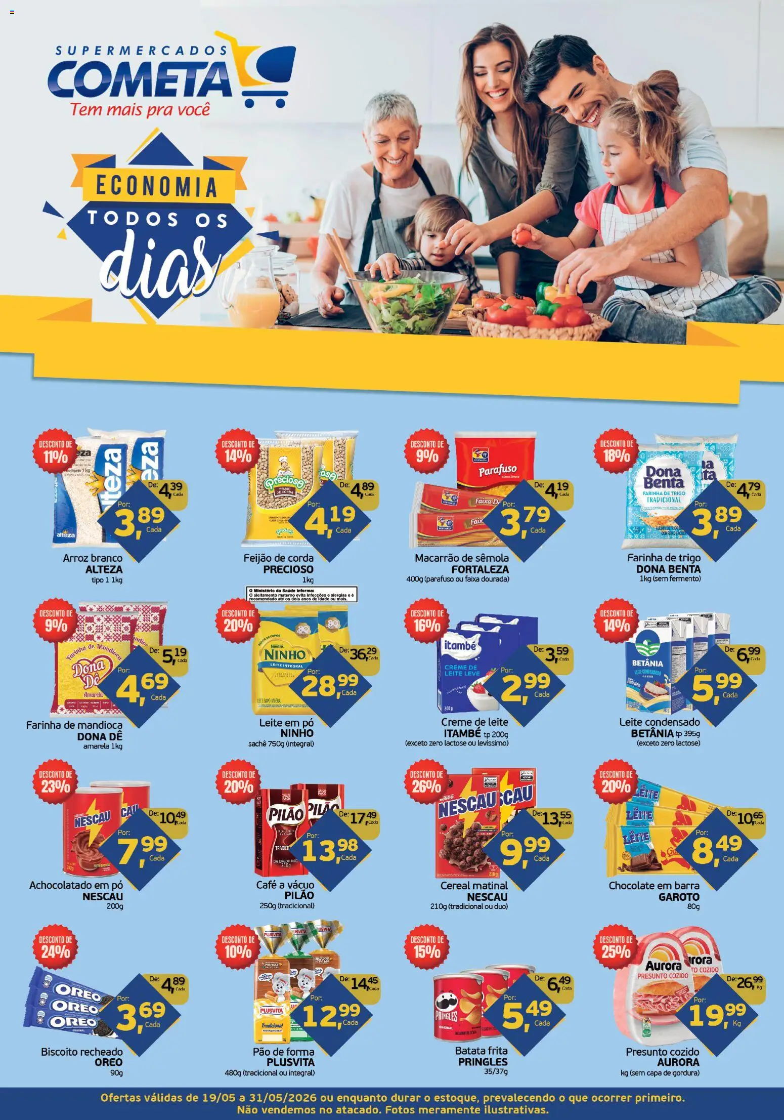 Cometa Supermercados Folheto - válido de 19.05.2026 | Página: 1 | Produtos: Feijão, Lente, Farinha de mandioca, Arroz
