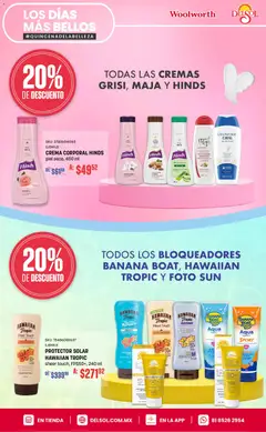 Vista previa de Del Sol y Woolworth catálogo, nuevo folleto de la tienda, válido en México a partir del 14.05.2026 | Página: 11 | Productos: Crema, Agua, Protector solar, Crema corporal