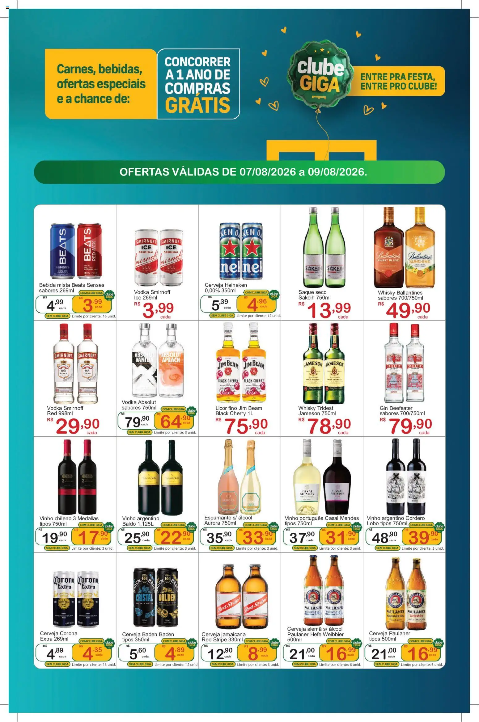 GIGA Atacado Folheto - válido de 07/08/2026 | Página: 3 | Produtos: Espumante, Cerveja Heineken, Gin, Heineken