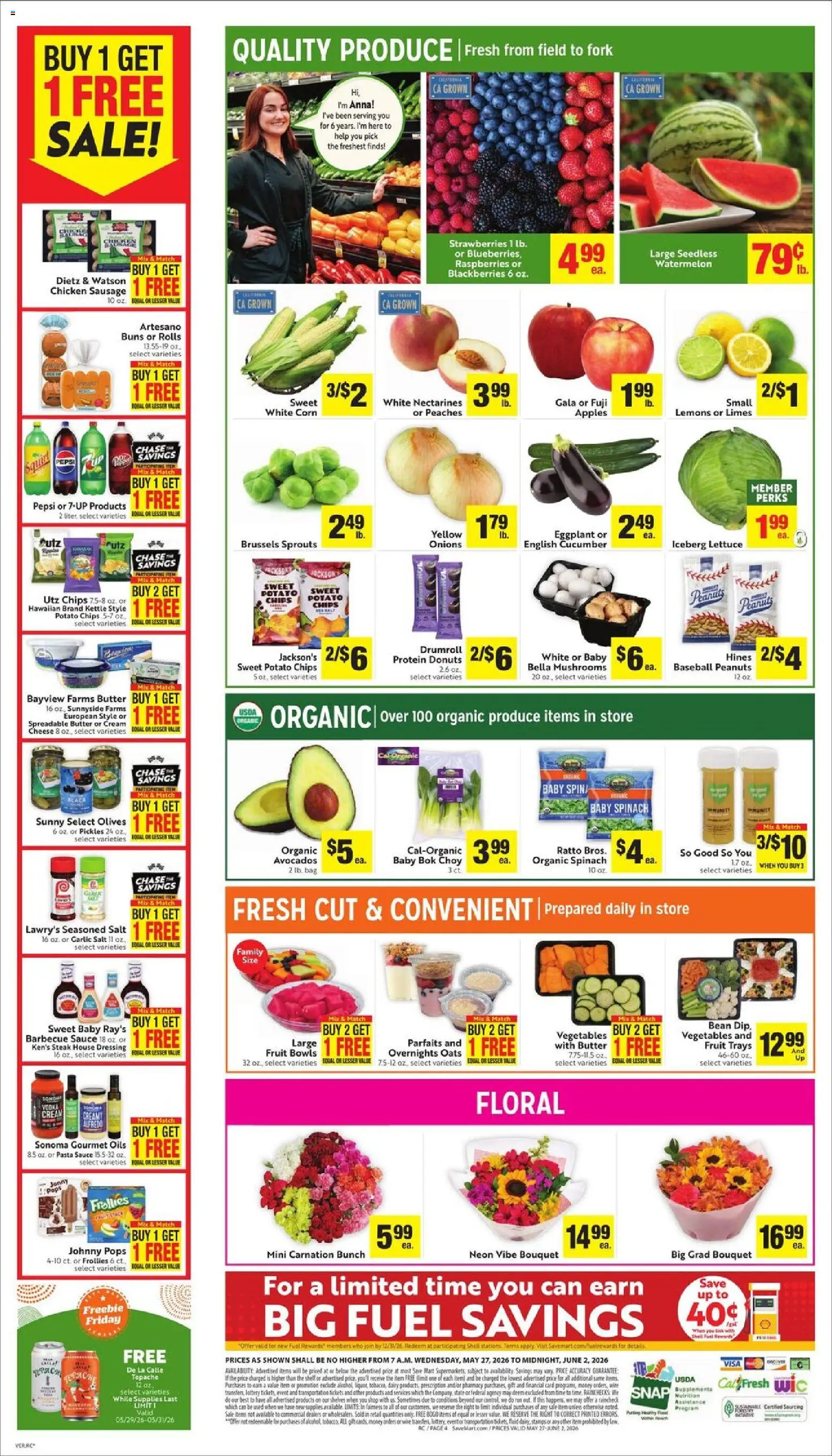 Save Mart Weekly - CA - valid from 27.05.2026 | Page: 6 | Products: Lettuce, Brussels Sprouts, Spinach, Pasta