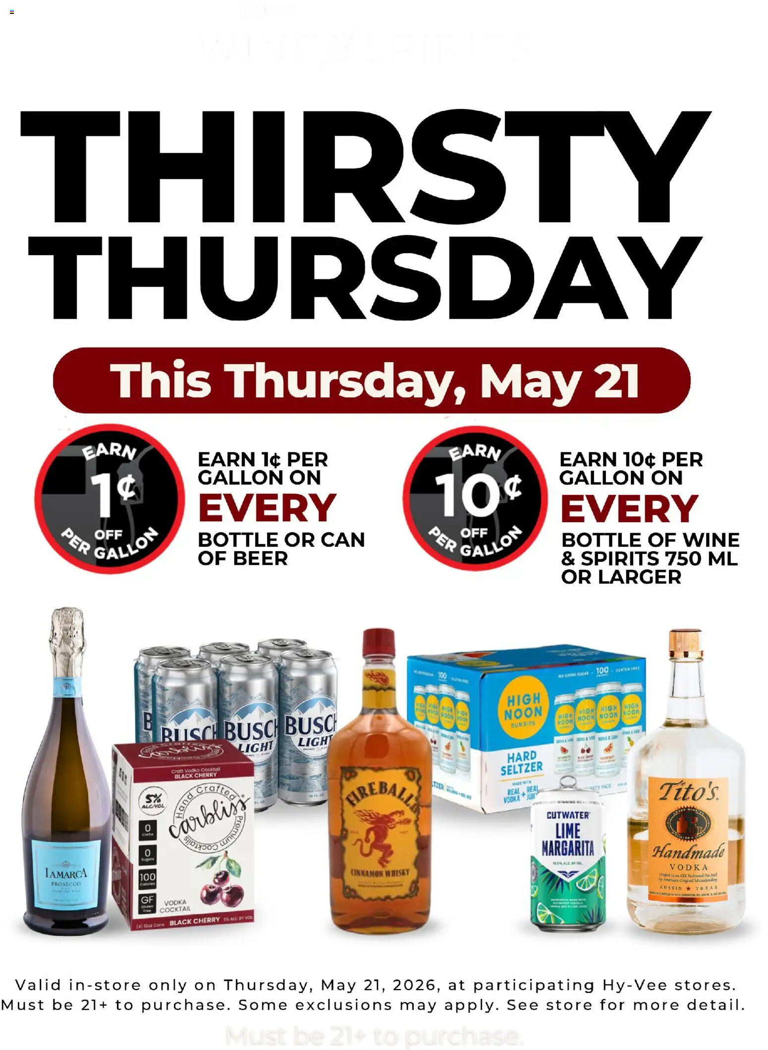 HyVee Thirsty Thursday - valid from 21.05.2026 | Page: 1 | Products: Wine, Beer, Vodka, Lime