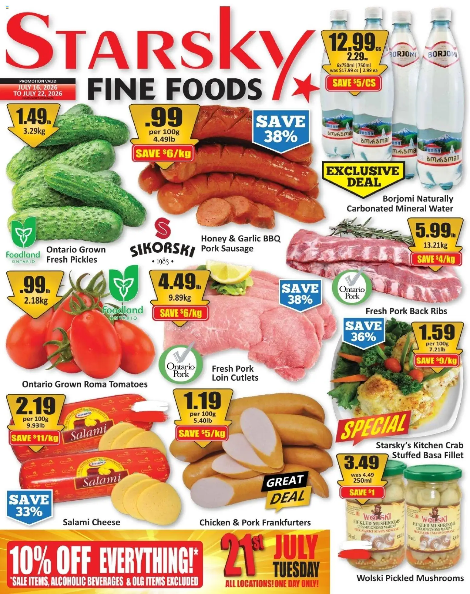 Starsky flyer valid from Jul 16, 2026 | Page: 1 | Products: Salami, Chicken, Pork, Tomatoes