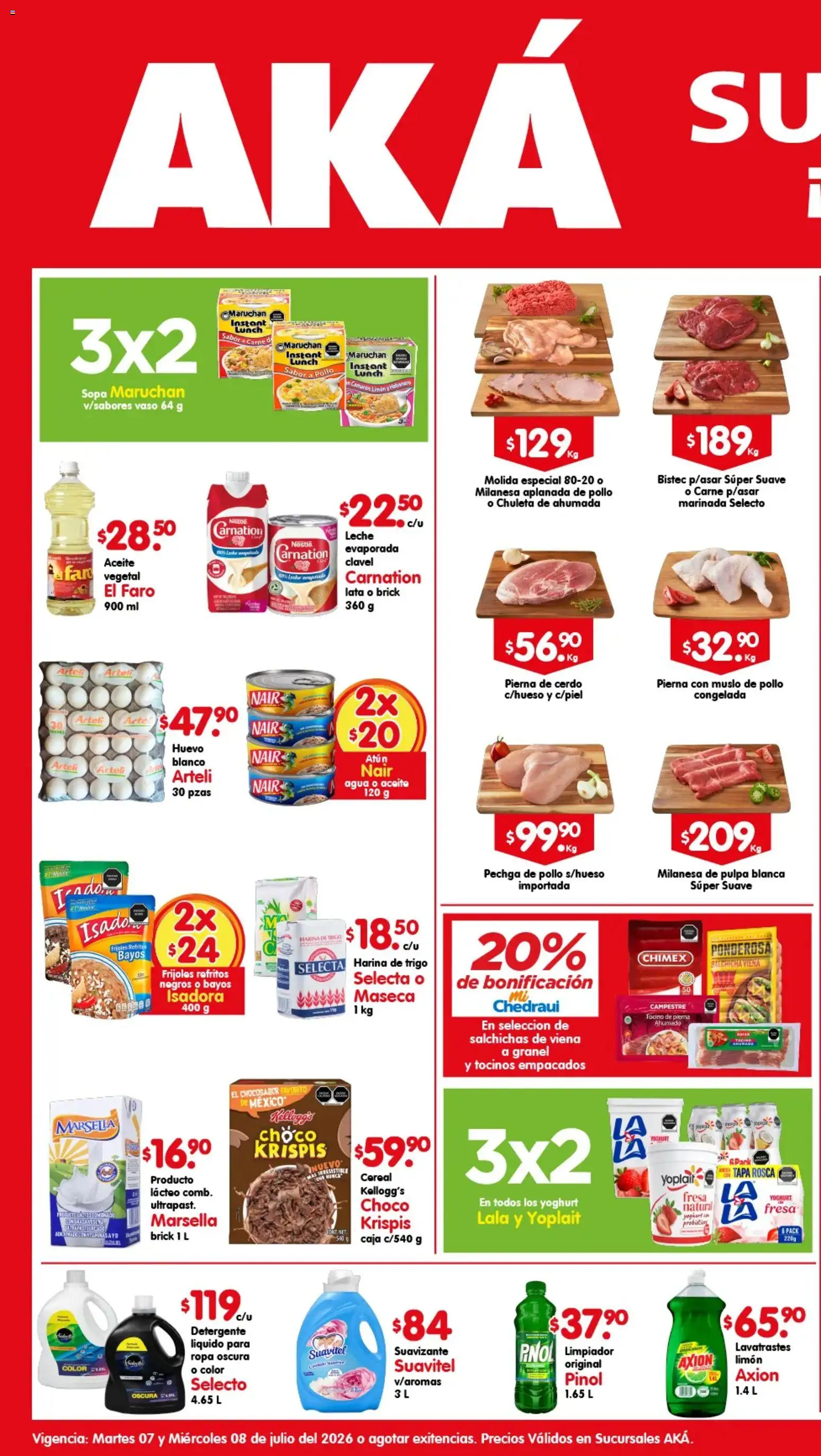 Nuevas ofertas de Arteli válidas en toda la República Mexicana desde el 07/07/2026. ¡Encuentra las mejores ofertas en Arteli folleto Aká Super Bodega! | Página: 1 | Productos: Pollo, Suavizante, Ropa, Caja