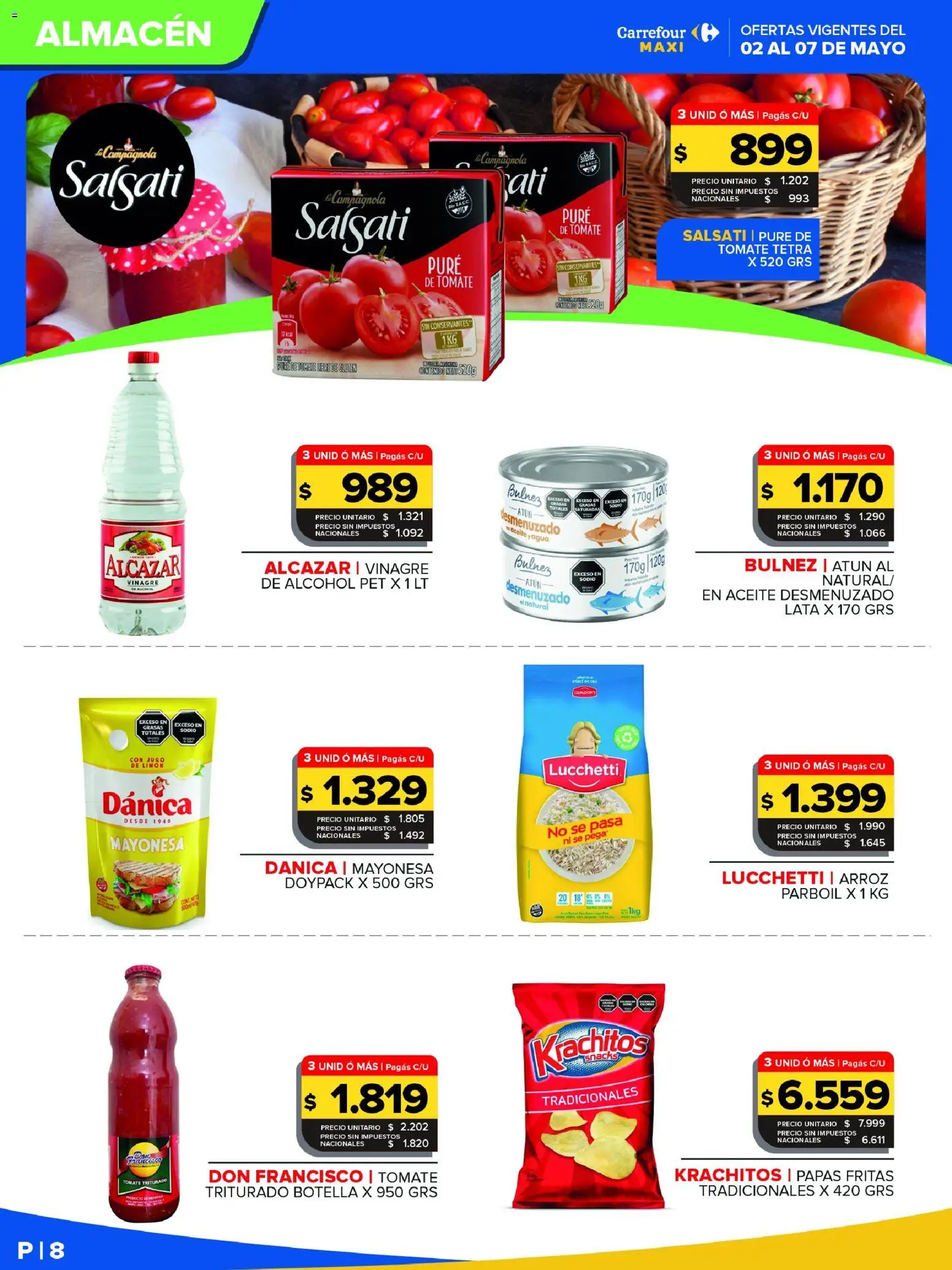 Carrefour Maxi catálogo │ válido desde el 02.05.2026 | Página: 8 | Productos: Vinagre, Tomate, Arroz, Papas fritas